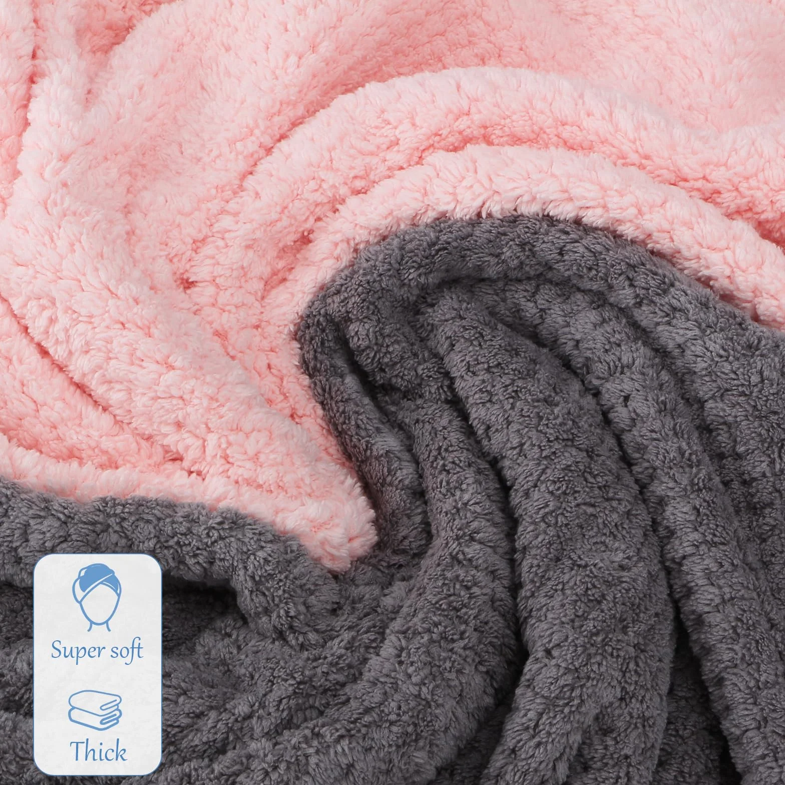 Toallas de Microfibra para Cabello Largo 60x100 cm, Paquete de 2, Turbante Grande, Secado rápido Súper Absorbente