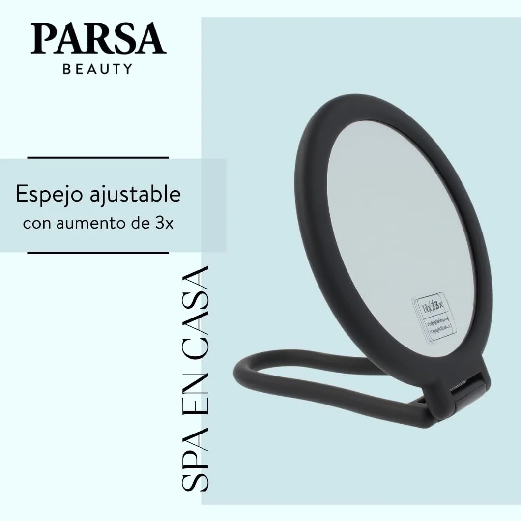 PARSA BEAUTY Espejo baño 3X Aumento Doble Cara Negro Redondo