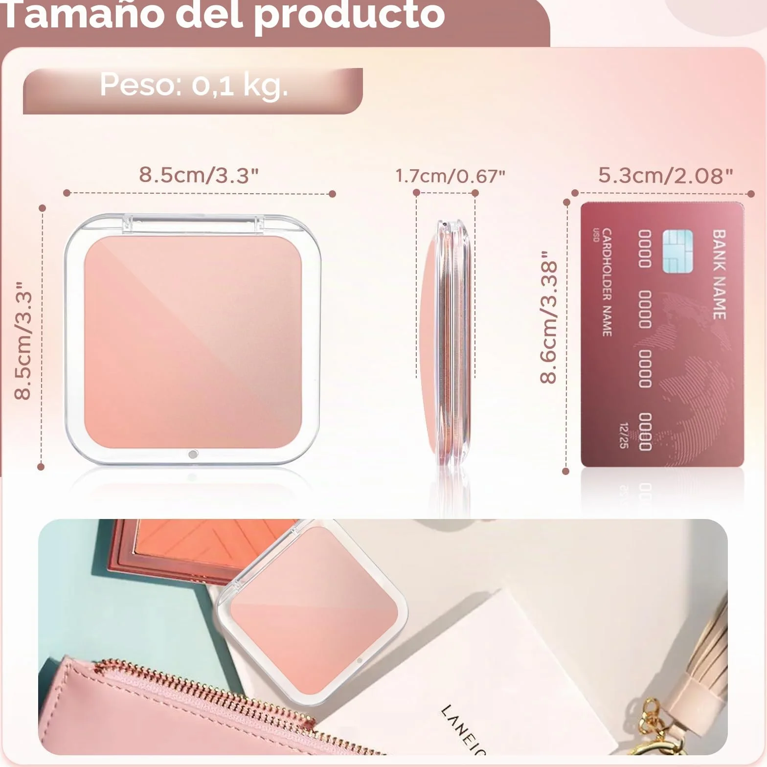 Espejo de Maquillaje Zikenis 1X/30X Aumento, Plegable Portátil con Interruptor Magnético, Rosa