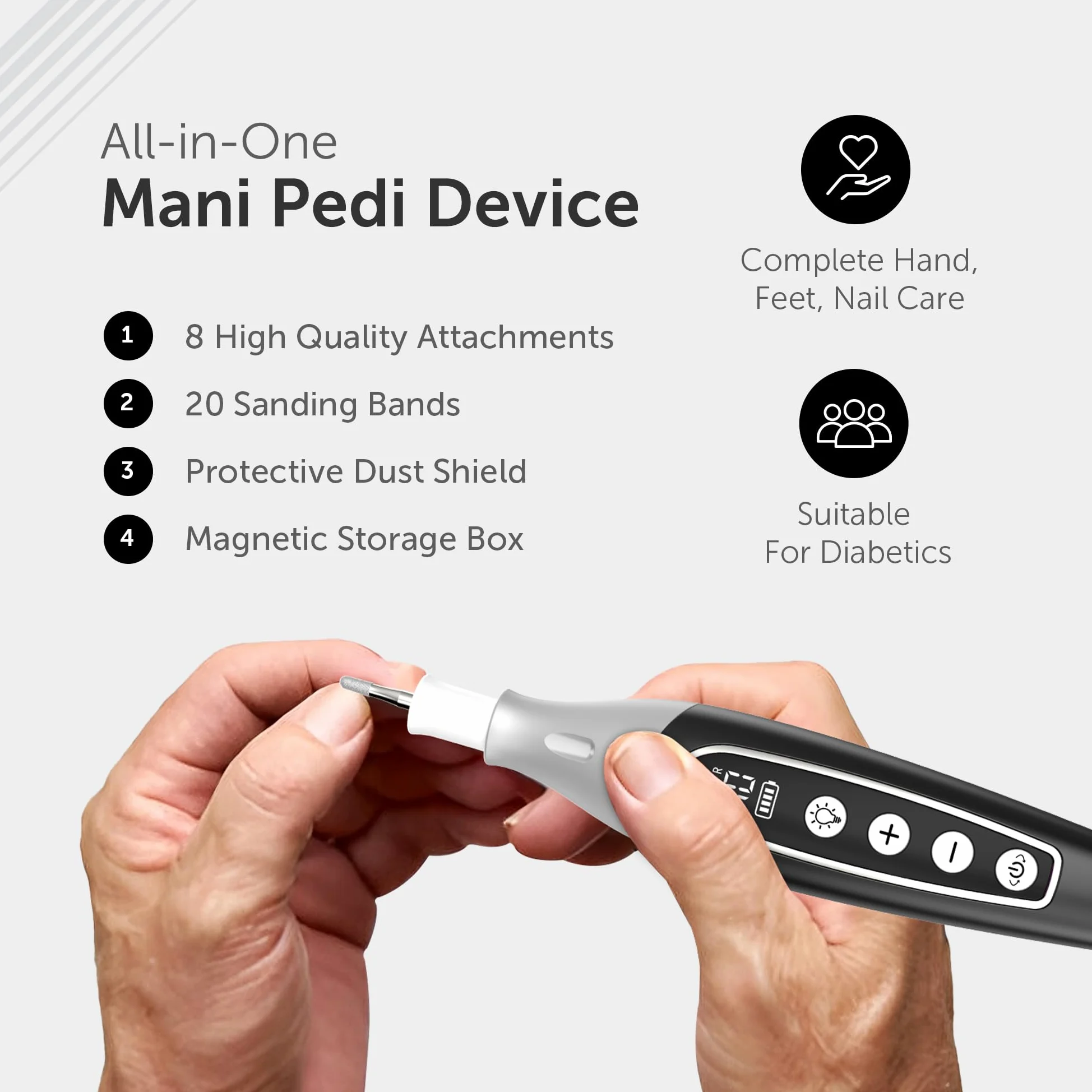 UTILYZE Kit Profesional De Manicura Y Pedicura Pedilux Pro: Lima Para Uñas Gruesas, Taladro Eléctrico Inalámbrico Para Limar Uñas, Lima Para Uñas Dremel, Lijadora, Elimina Callos Para Personas, Hombre