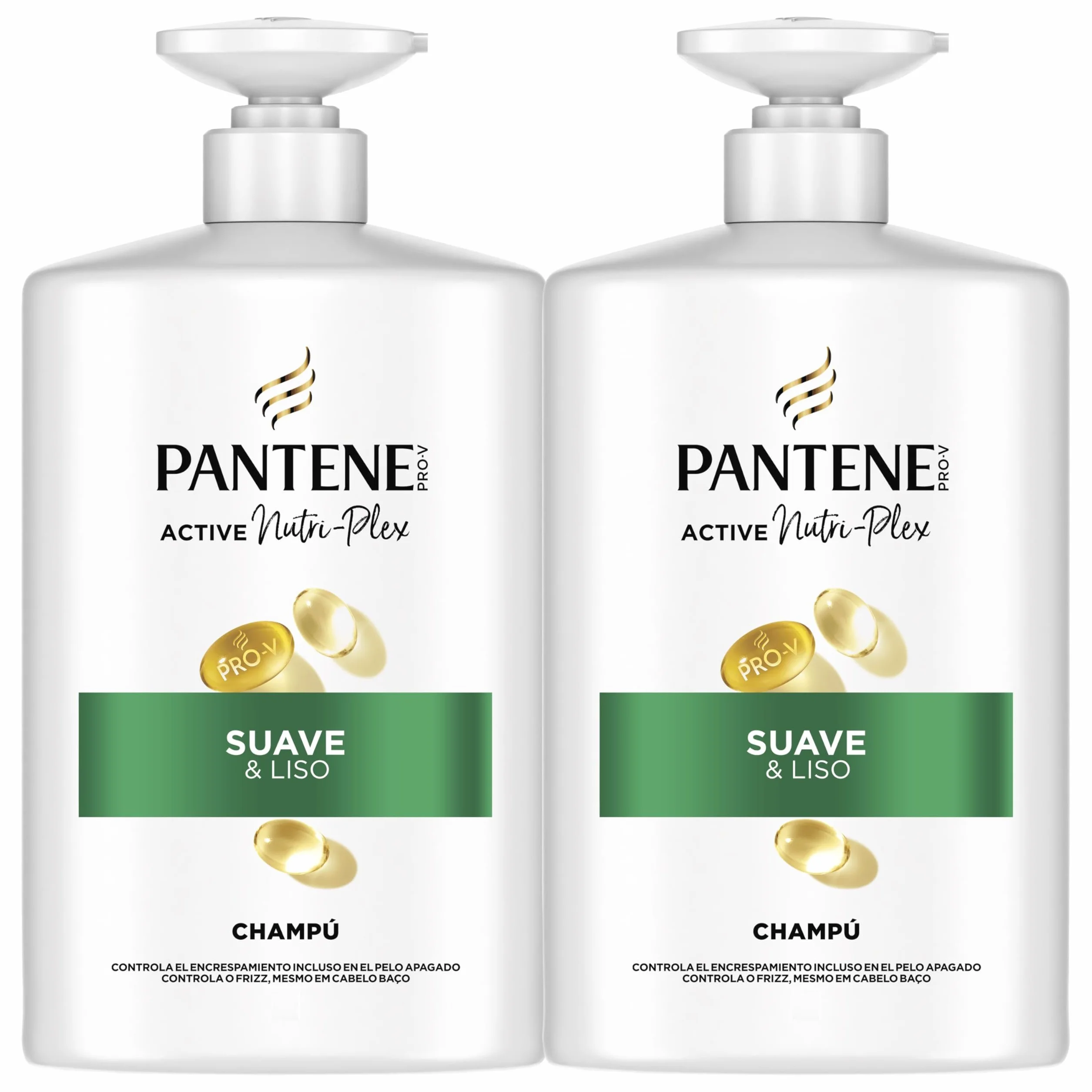 Pantene Pro-V Suave Y Liso Champú 2X1000ml Dispensador Pelo Encrespado Protege Enlaces Capilares Sin Siliconas