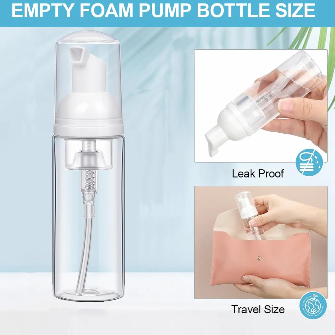 3 Piezas Dispensador Jabon Baño, 50 ml Botella de Espuma, Dispensador Jabon Baño Plástico Transparente, Botes para Gel y Champu Rellenables, para Viajes, Baño y Hoteles