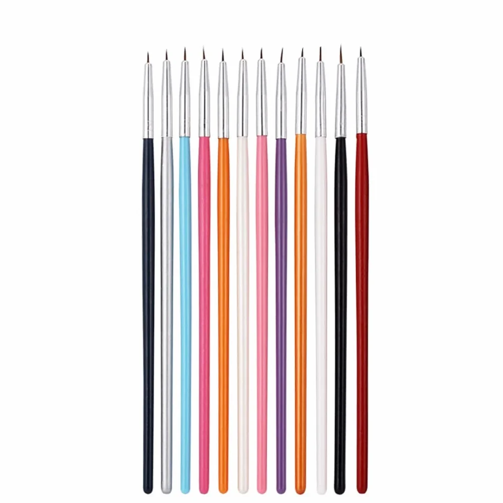 N/A 12 unids/lote de pinceles de diseño de pincel de arte de uñas pluma detalles finos delineador puntas dibujo pintura conjunto WolFum