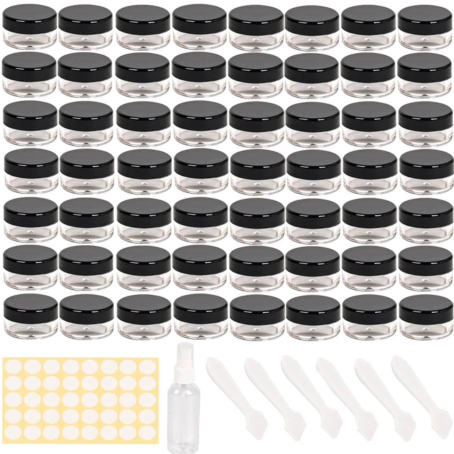 70 Piezas Botes Pequeños de Plástico 5g, Tarro 5 ml, Bálsamo Labial Cajita 5 ml, Contenedor de Cosméticos, Recipientes Vacíos Redondos con Tapa, Negro