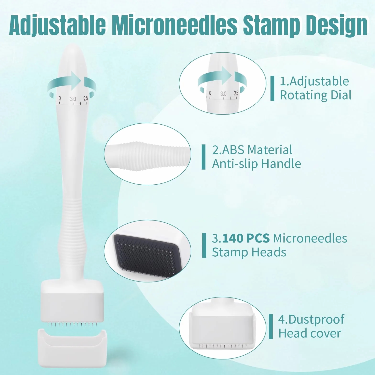 GEMERRY Derma Stamp 140 Agujas Ajustable 0-3mm para Crecimiento del Cabello y Barba