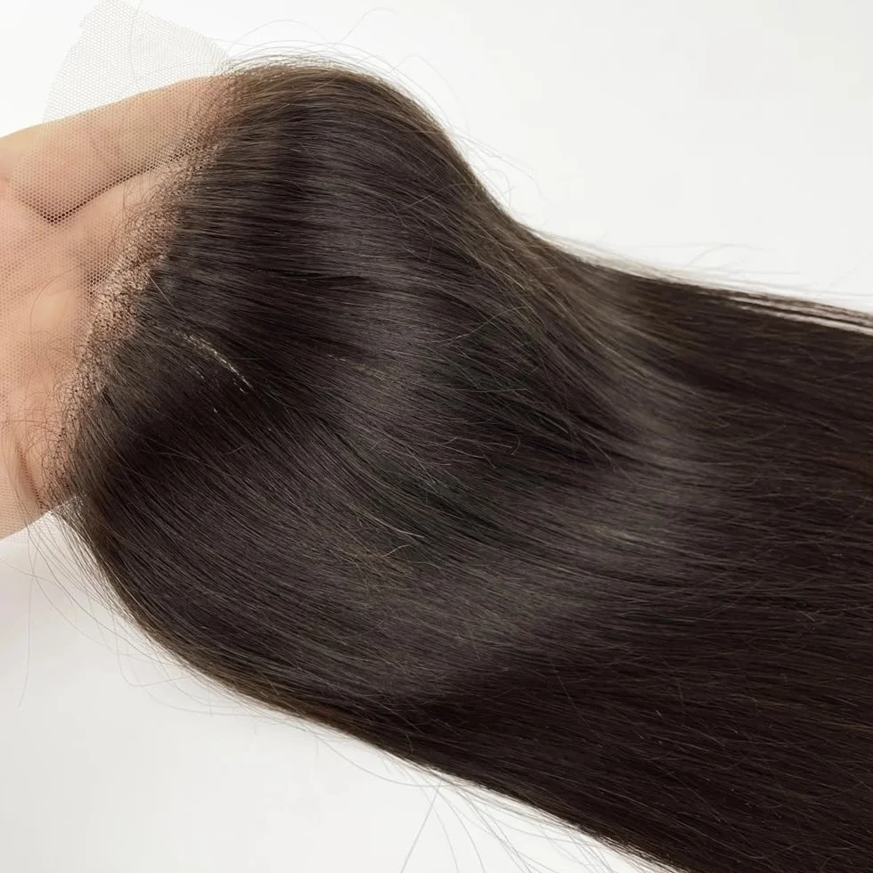 Postizos de cabello humano for mujer, base de encaje suizo de 5 x 5 pulgadas, densidad media, cobertura total, fijación con clips for Thinning Hair(Dark Brown,22inch)