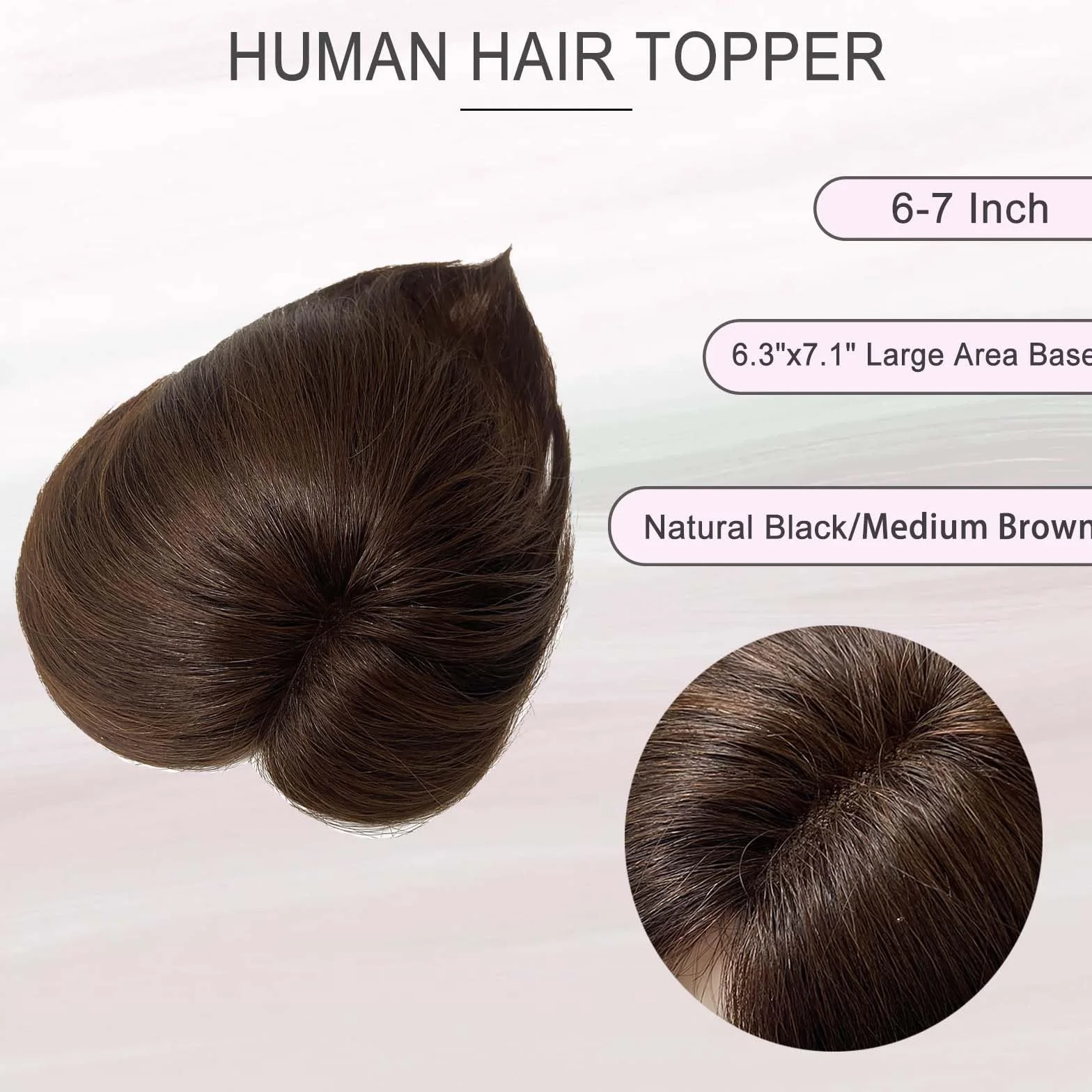 Extensiones de cabello humano para mujeres con adelgazamiento de 16 x 18 cm, gran cobertura de cabello con clip para uso diario, cobertura de pelo gris, castaño medio