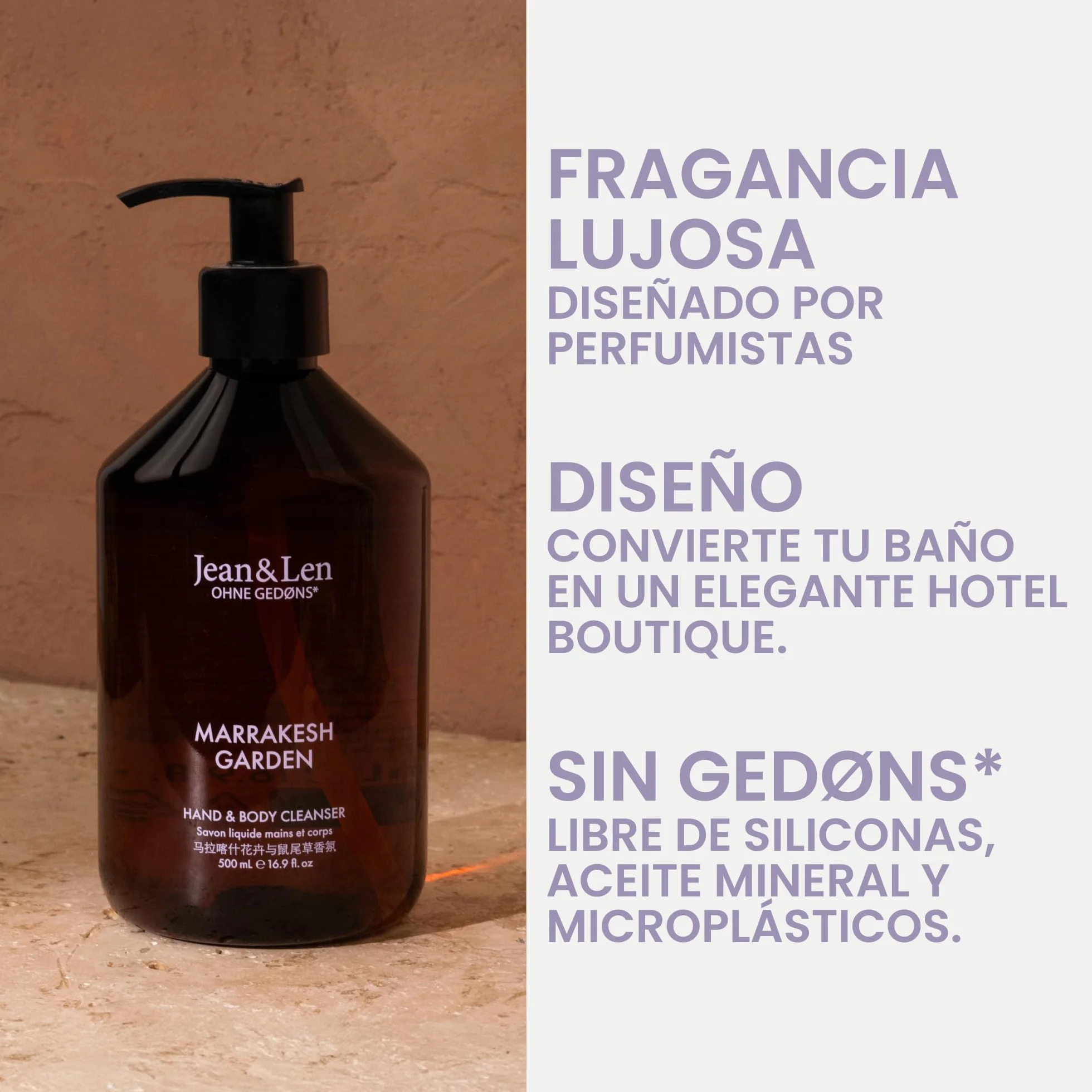 Jean & Len Hand & Body Cleanser Marrakech Garden jabón corporal y de manos vegano 500 ml