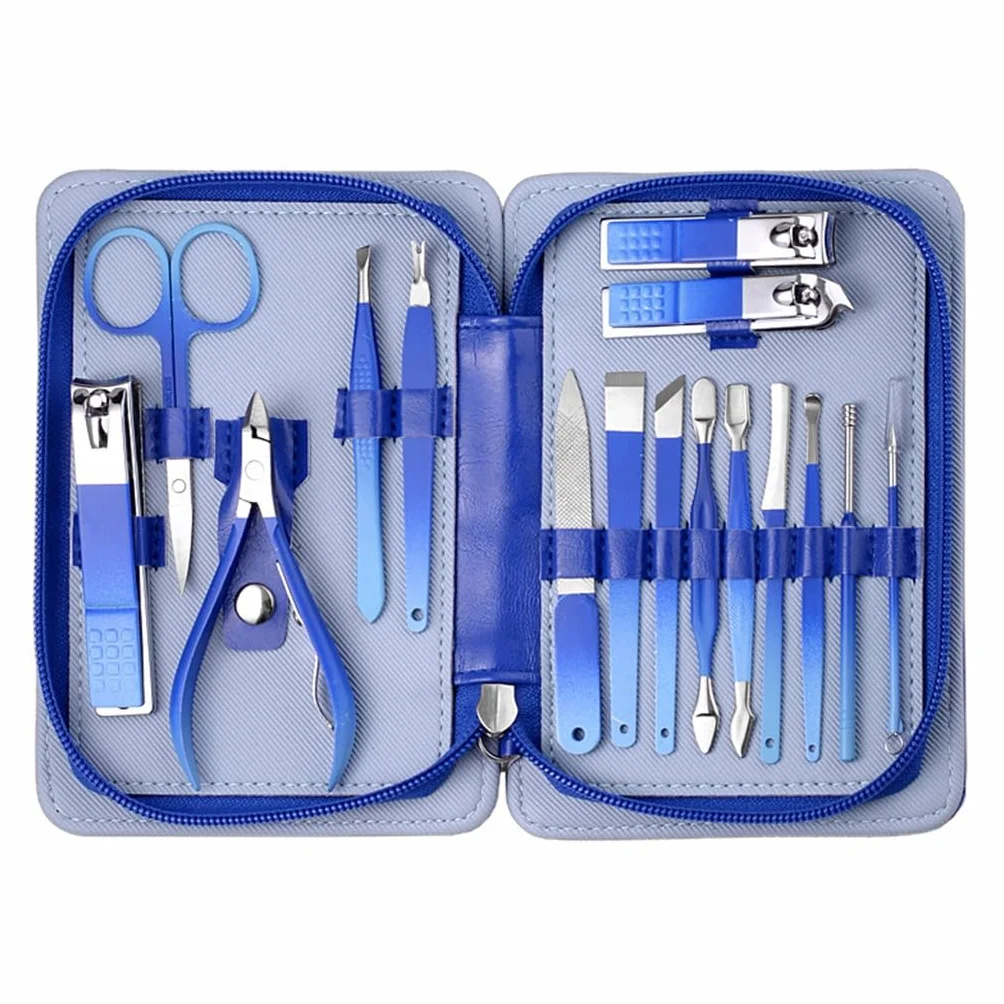 Kit de manicura y cortaúñas Multifuncional, Color Azul, 16 x 11,5 x 3 cm.