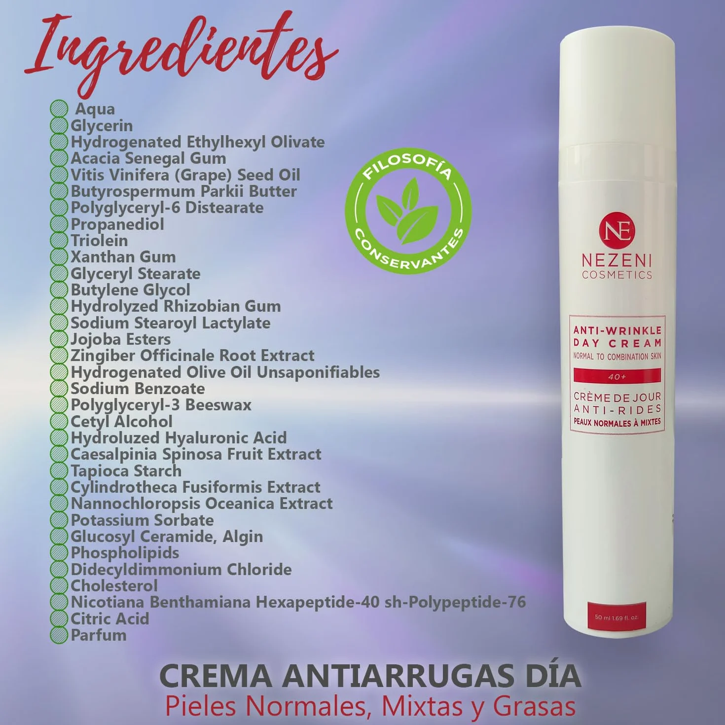Nezeni Crema Facial Antiarrugas Mujer/Hombre 16 Principios Activos | Rellenador Arrugas Profundas | Crema Antiarrugas Día Reafirmante Para Cara, Cuello y Escote | Piel Normal, Grasa y Mixta