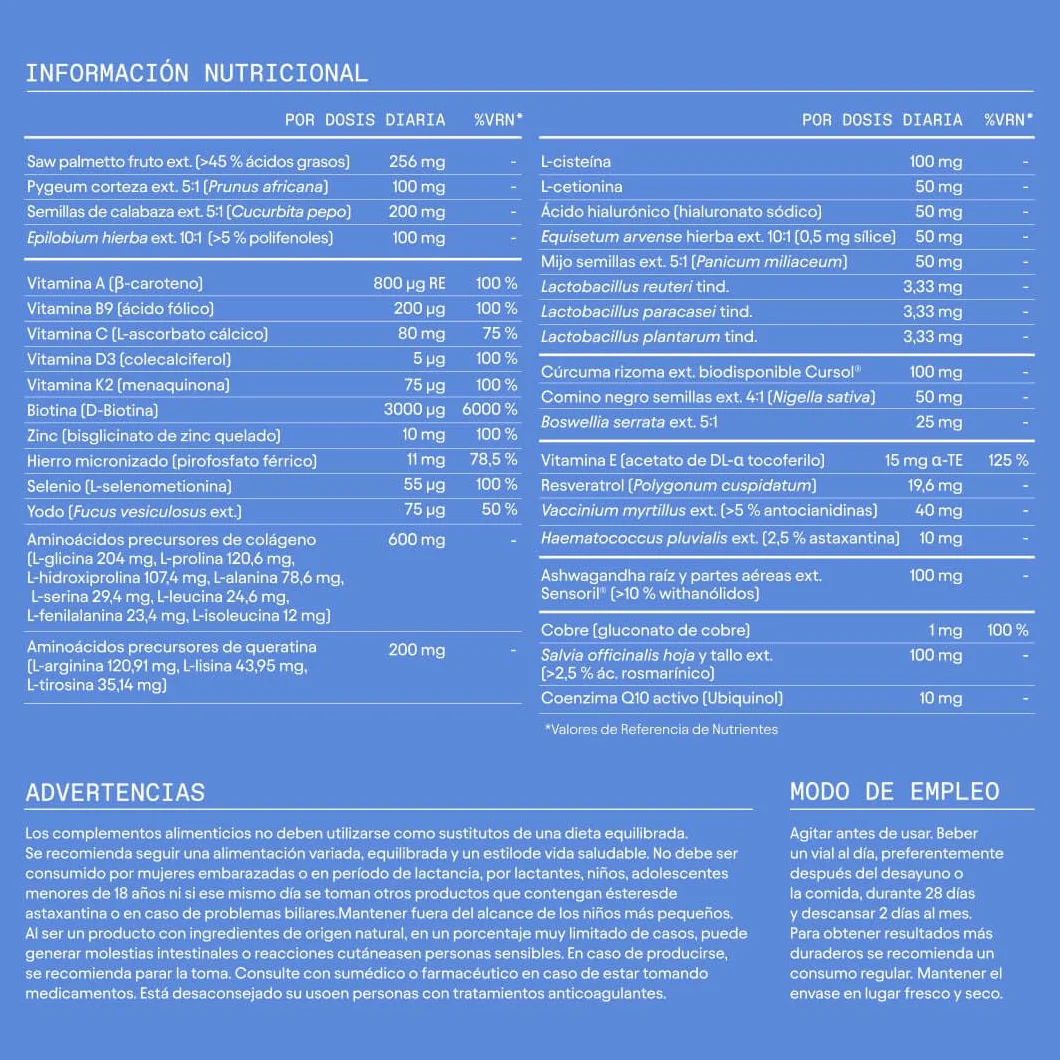 Olistic WOMEN NEXT Complemento Alimenticio Anticaída de Cabello Ingredientes Naturales Vitaminas Vegano Sin Gluten 28 Ampollas