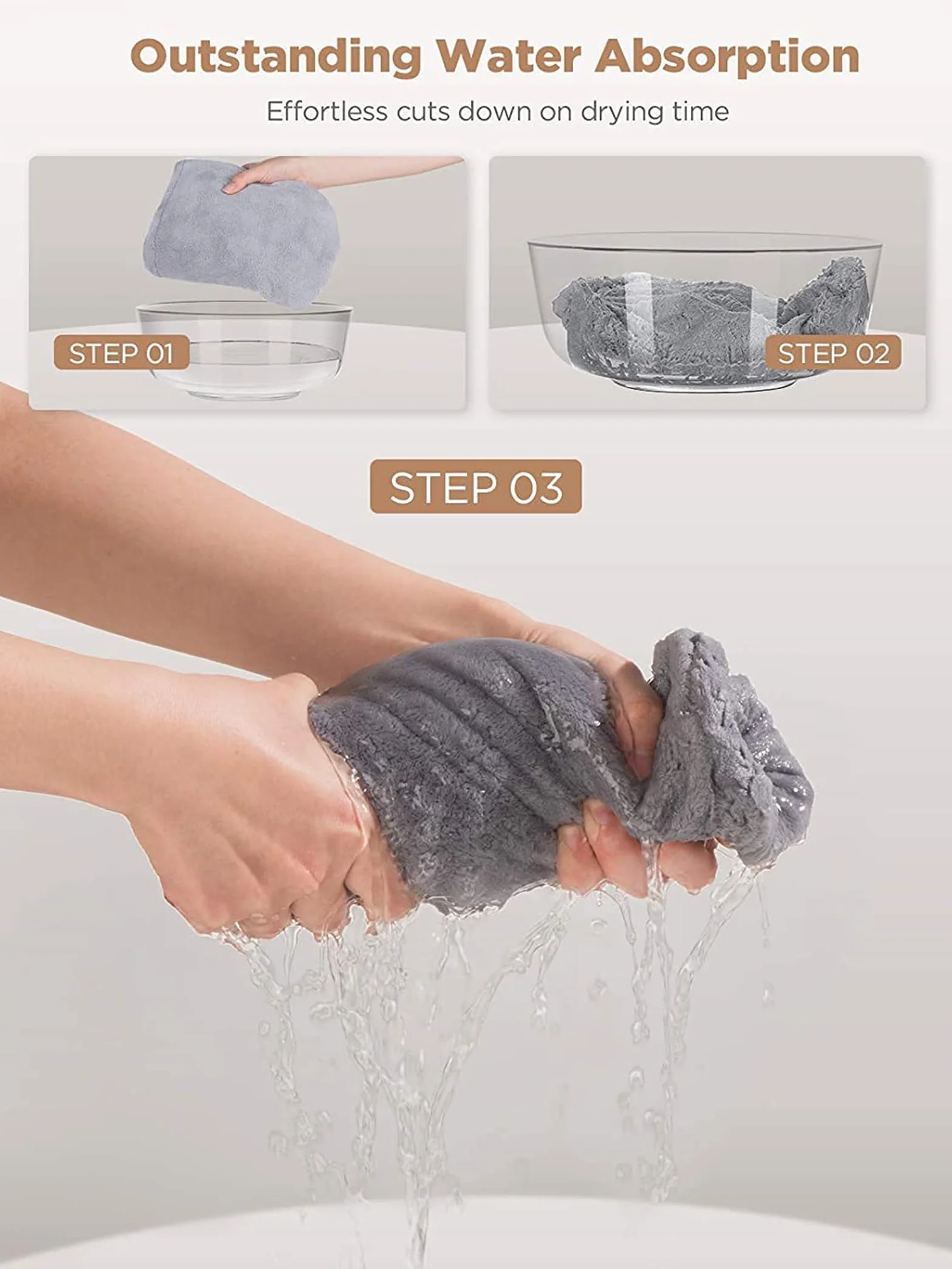 KU 3 Piezas Toalla Microfibra Pelo Turbante Secado Rápido Súper Absorbente