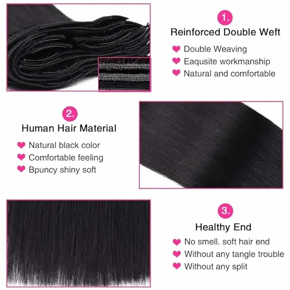 Extensiones de cabello Extensiones de cabello con clip, humano real, extensiones Remy liso, 8 piezas 18 clips Piezas de pelo