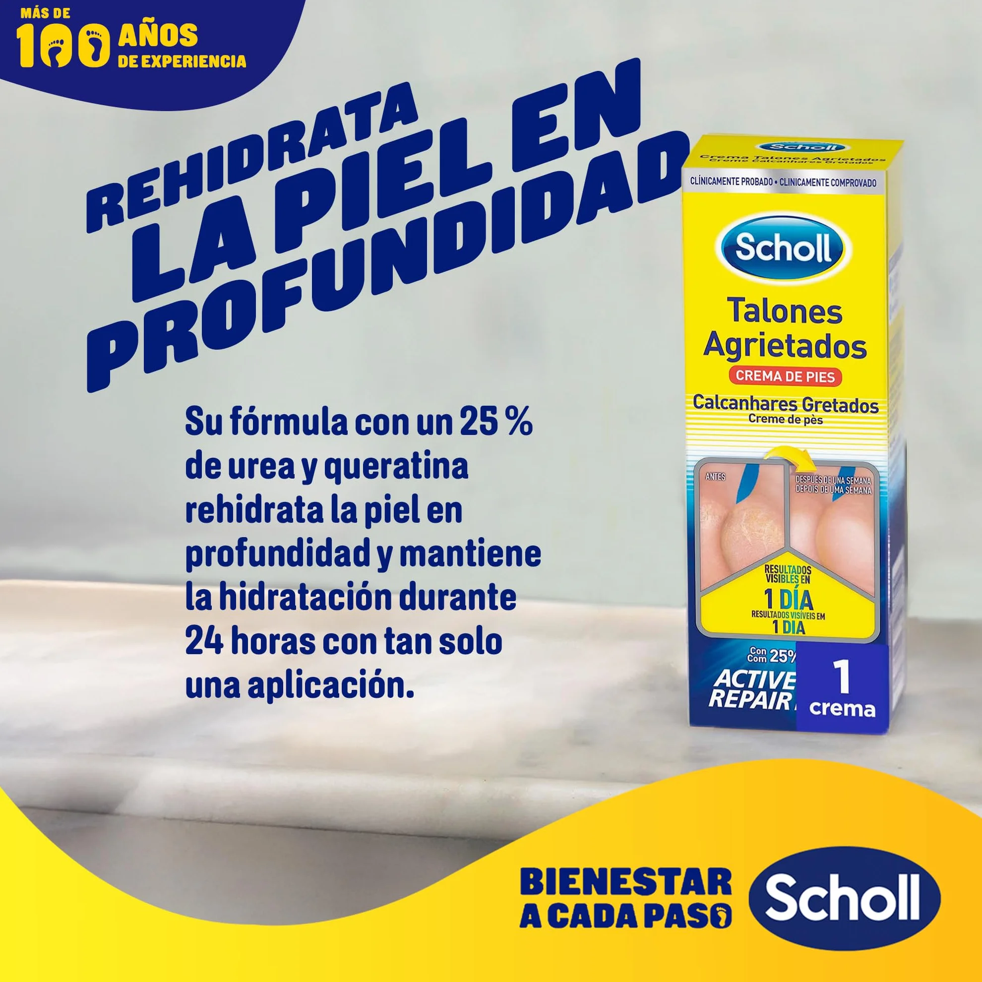 Scholl Crema Reparadora Talones Agrietados 60 ml con Urea 25% Active Repair K+ y Queratina