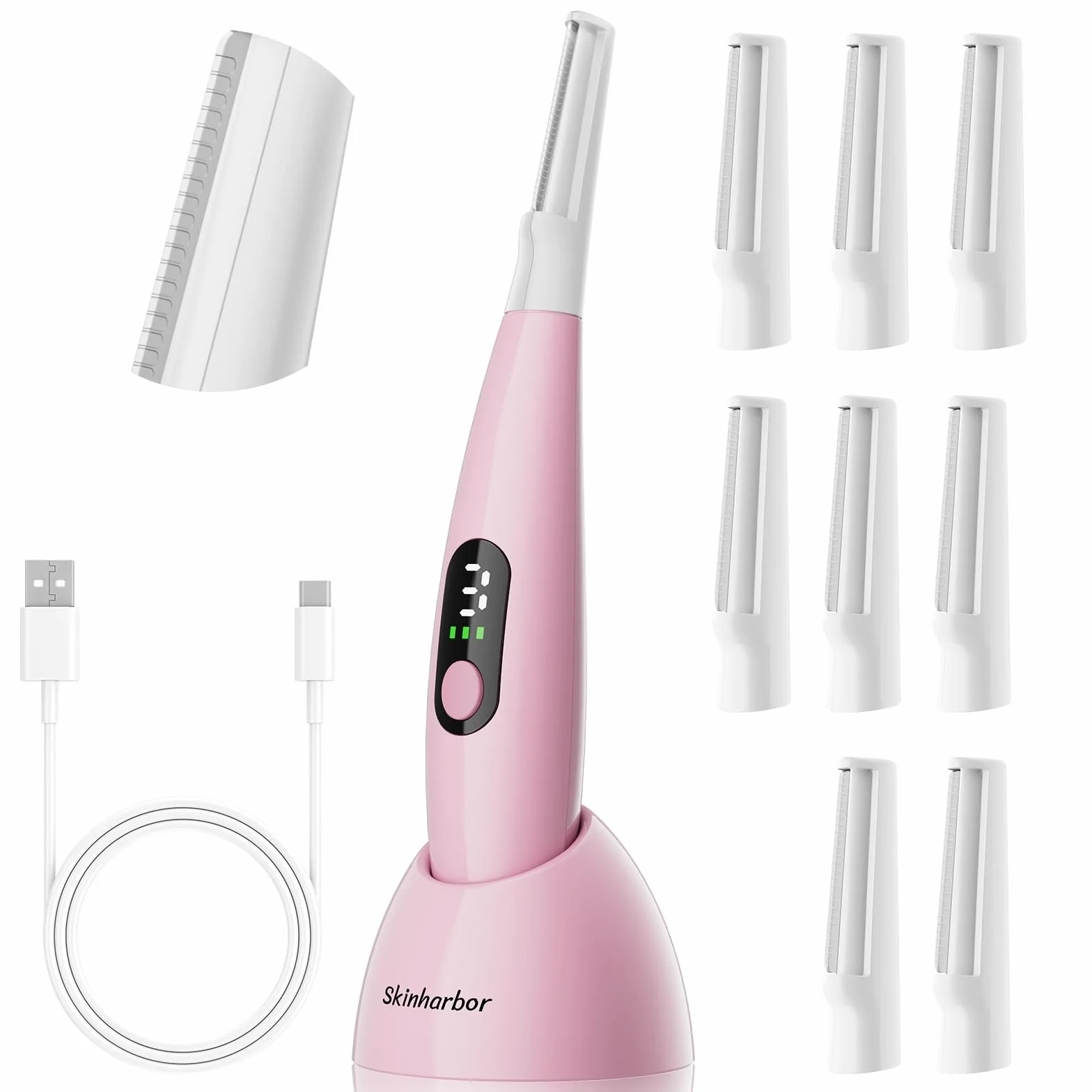 Sonic Dermaplane - Maquinilla de afeitar para mujer, exfoliación facial y sistema de eliminación de vello de melocotón, antienvejecimiento, 3 velocidades, 8 cuchillas de dermaplaning