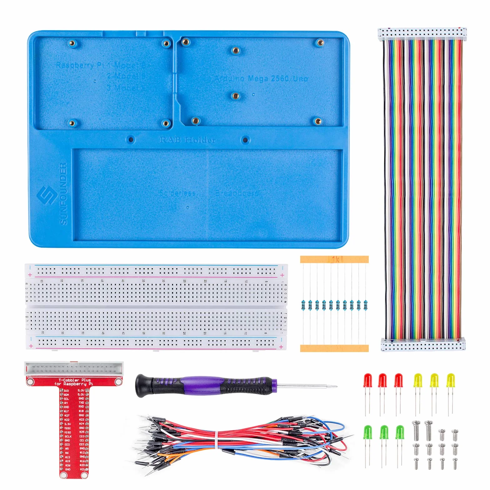 SunFounder Breadboard Kit 830 Points Solderless Circuit Breadboard with Jumper Wires LED Resistors for Arduino R3 Mega Raspberry Pi 4B 3B+ 3B
