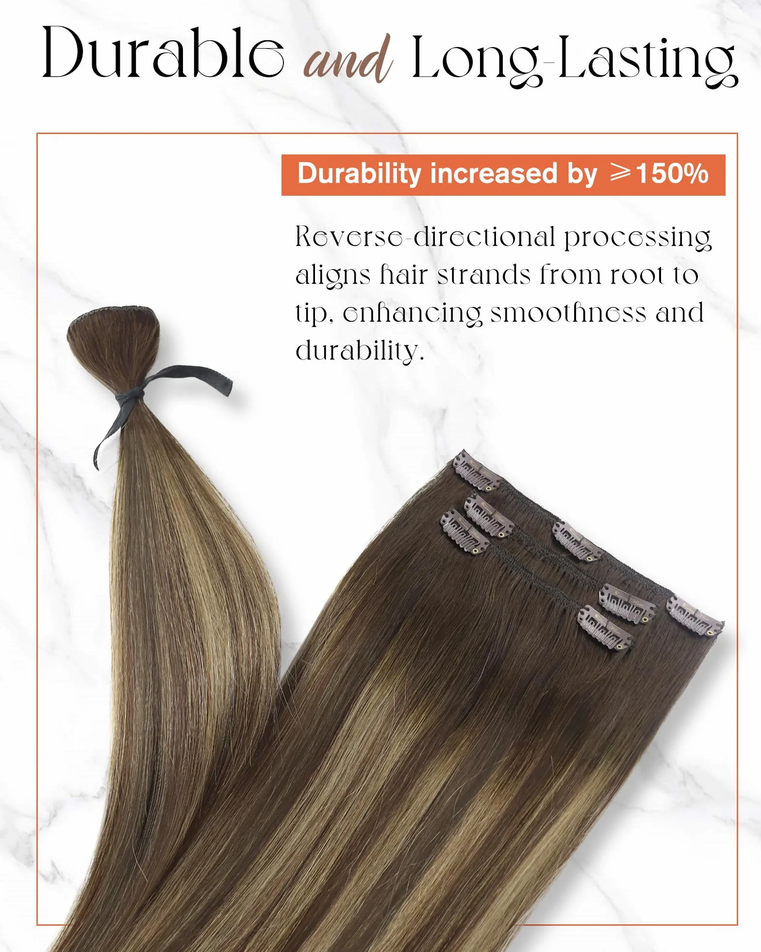 Sunny Extensiones de Cabello Natural Clip Humano 20 Pulgadas Balayage Marron con Rubio 4/27/4# Clip en Extensiones Pelo Clip 7pcs 120gramo