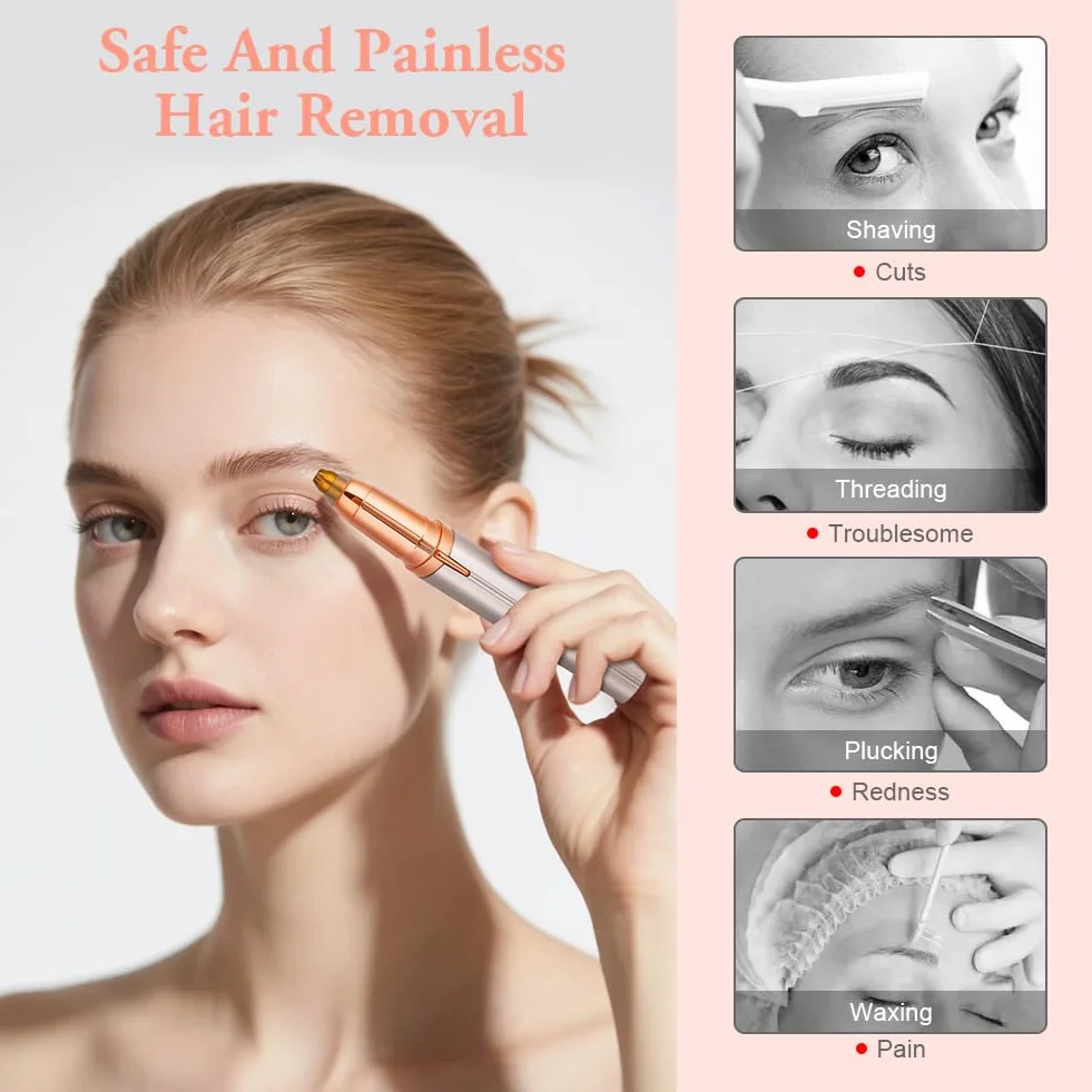 Depiladora Facial Mujer, Depiladora Cejas Mujer Eléctrica, Sin dolor Eléctrica Removedor de Vello Facial, Portátil, USB Recargable y Luz LED, para Cara Nariz Labio (Oro rosa)