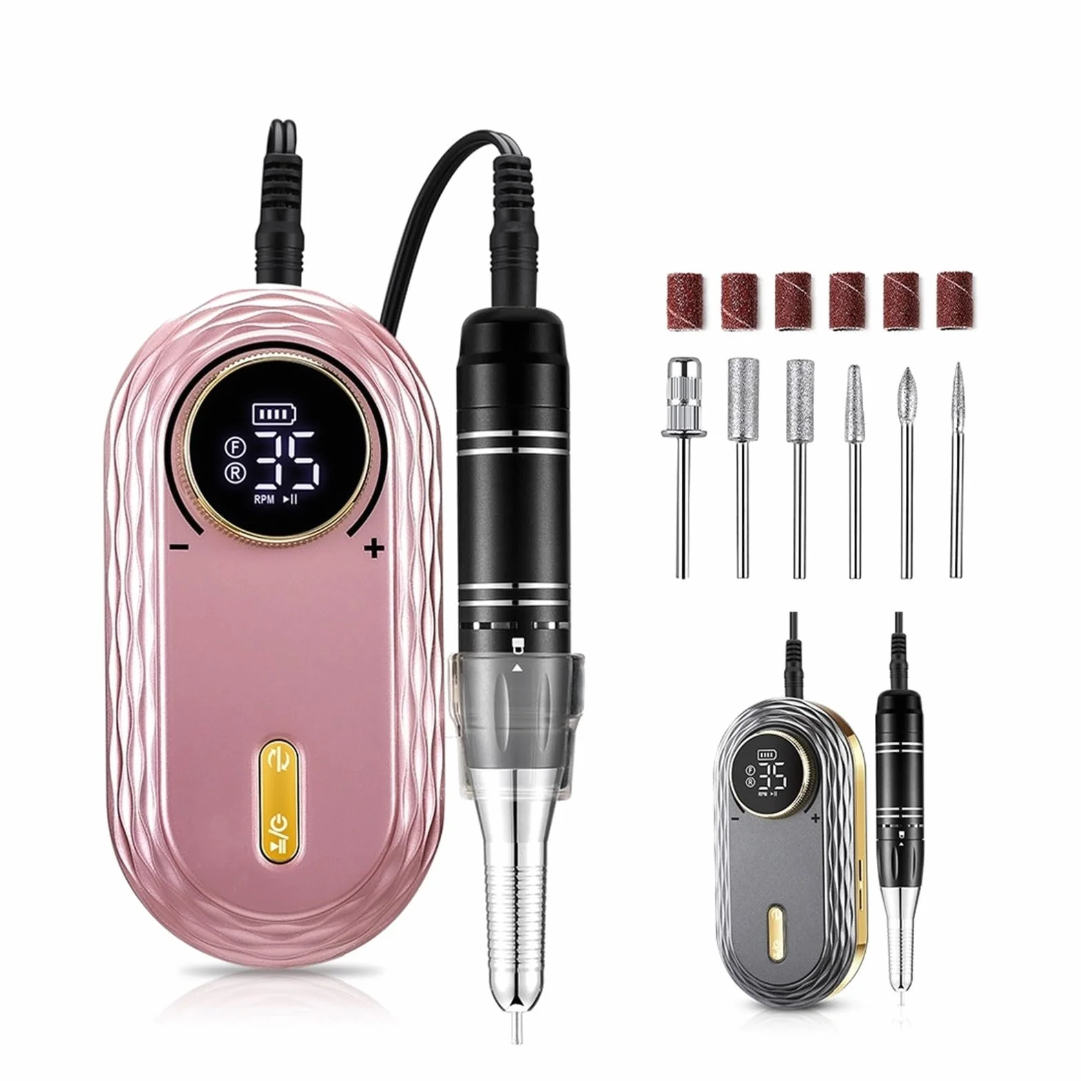 Torno para Uñas, Taladro de uñas de 35000RPM, pantalla LCD, portátil, recargable for herramientas de manicura y pedicura, equipo profesional for uñas(Nero)