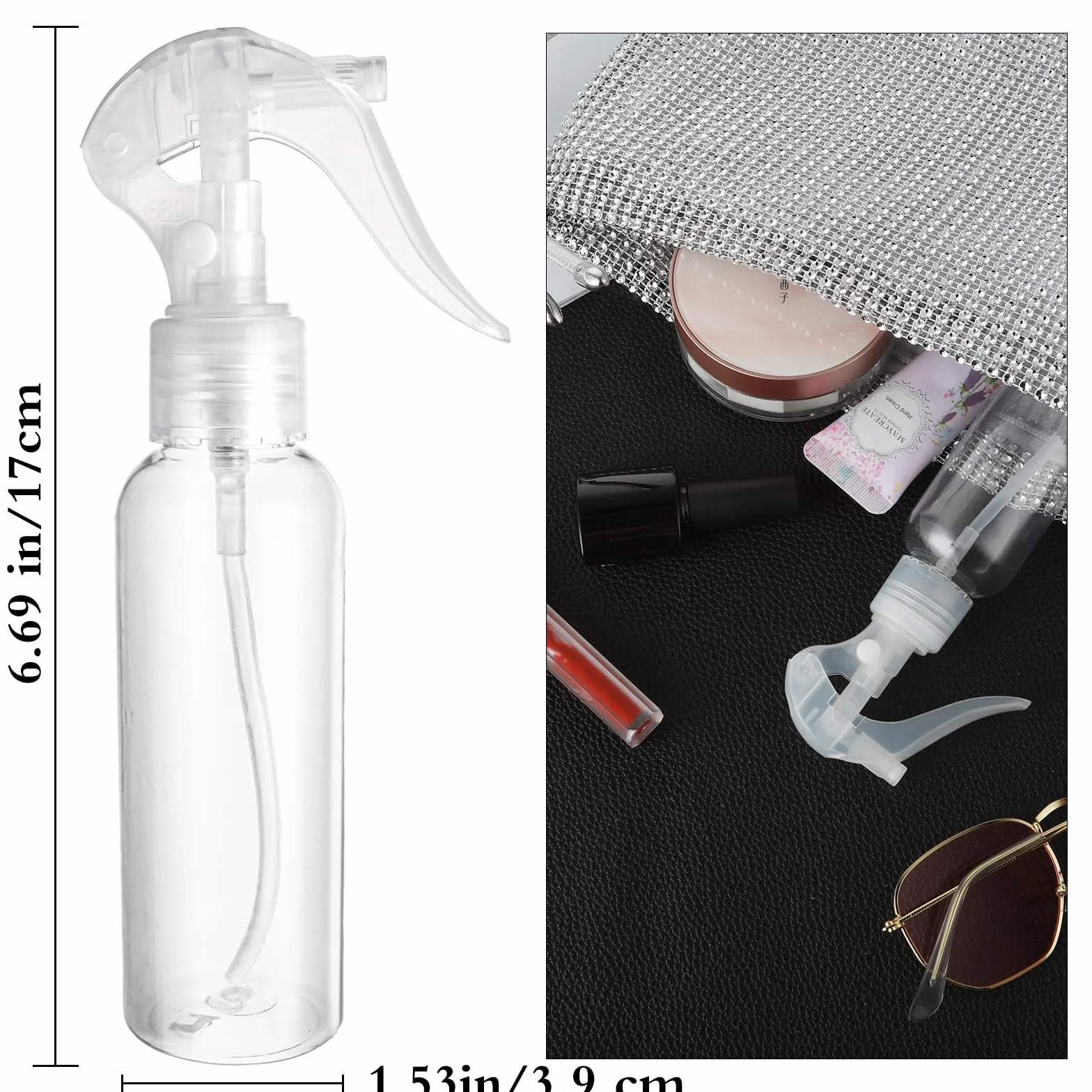 WLLHYF Juego de 2 Botellas de Spray de Viaje de 3.5 oz/100 ml, Plástico Transparente Vacío, Contenedor de Líquido Reutilizable de Niebla Fina