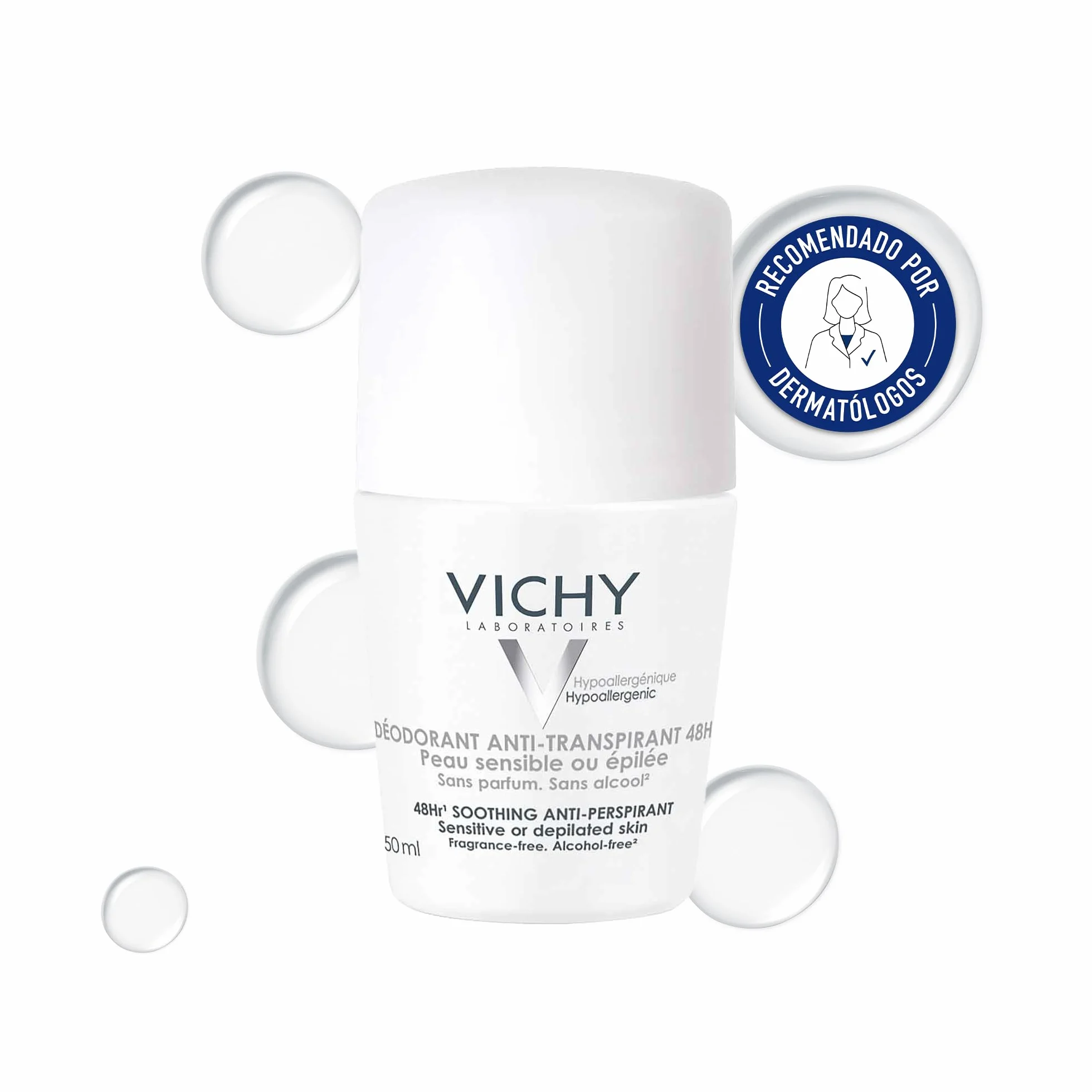 Vichy Desodorante Roll-On Antitranspirante Antimarcas 48h Piel Sensible Sin Alcohol 50 ml