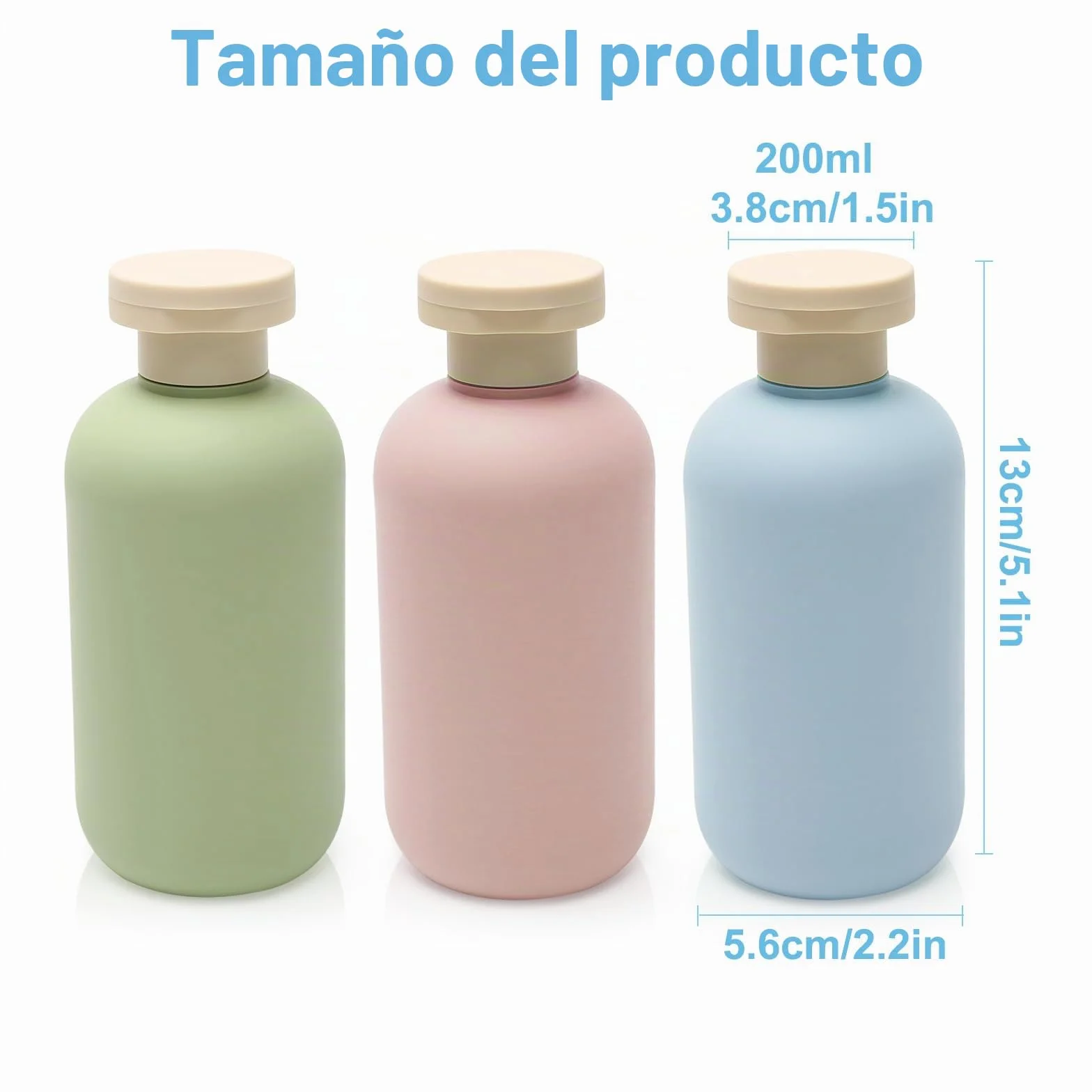 Botellas de viaje 200 ml recargables para champú, desinfectante de manos, limpiador facial, gel de ducha