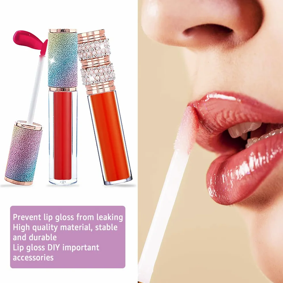 AMORIX Paquete de 72 tubos de brillo de labios de diamante de 5 ml con varita de 5 ml, recipientes vacíos de brillo de labios con diamantes de imitación, bonitas botellas de brillo de labios, kit de