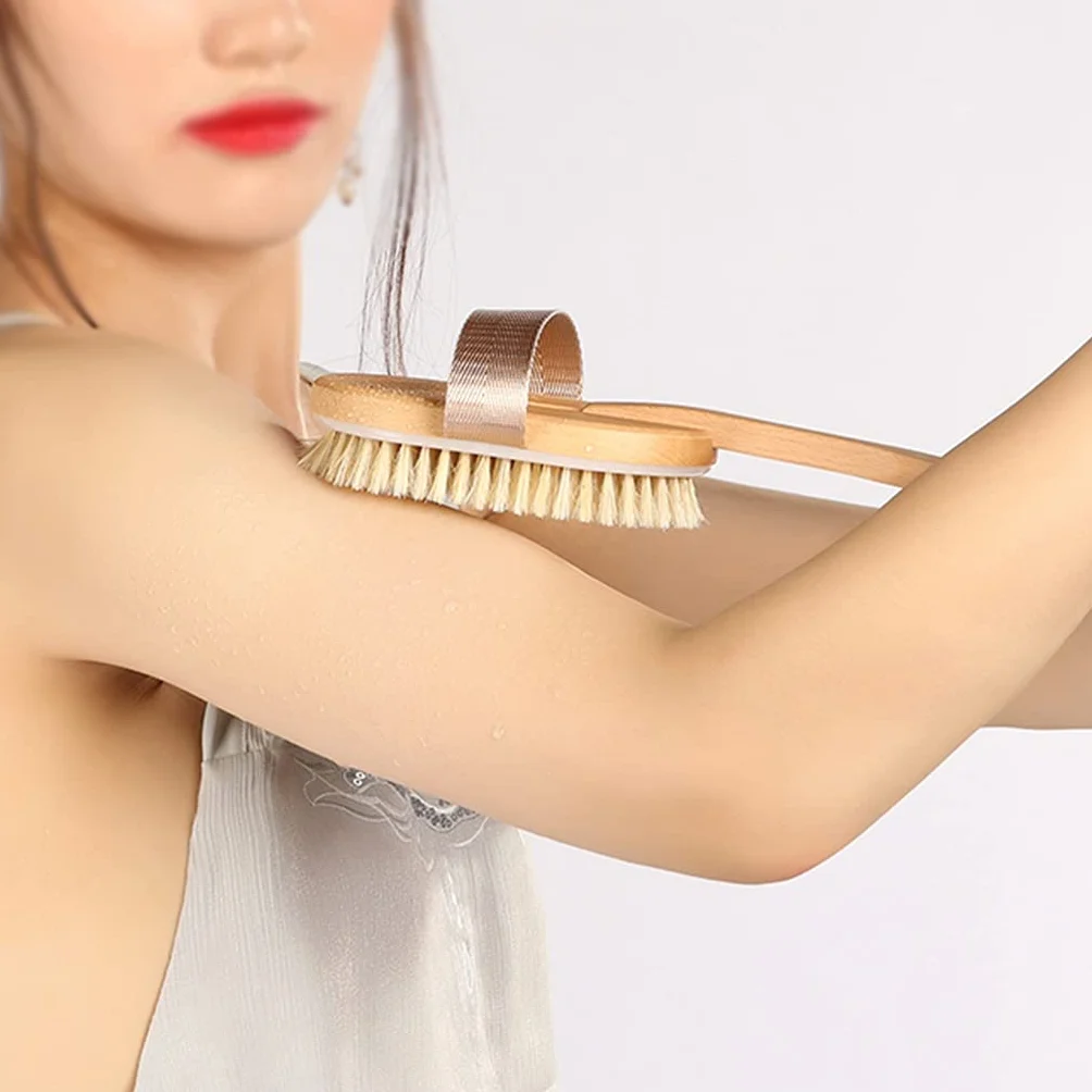 Cepillo para el Cuerpo para Cepillado en seco Depurador Corporal Desmontable Natural para Cabello húmedo y seco, Cepillo para la Piel Suave y elástico con cerdas Naturales, Mango de Haya an