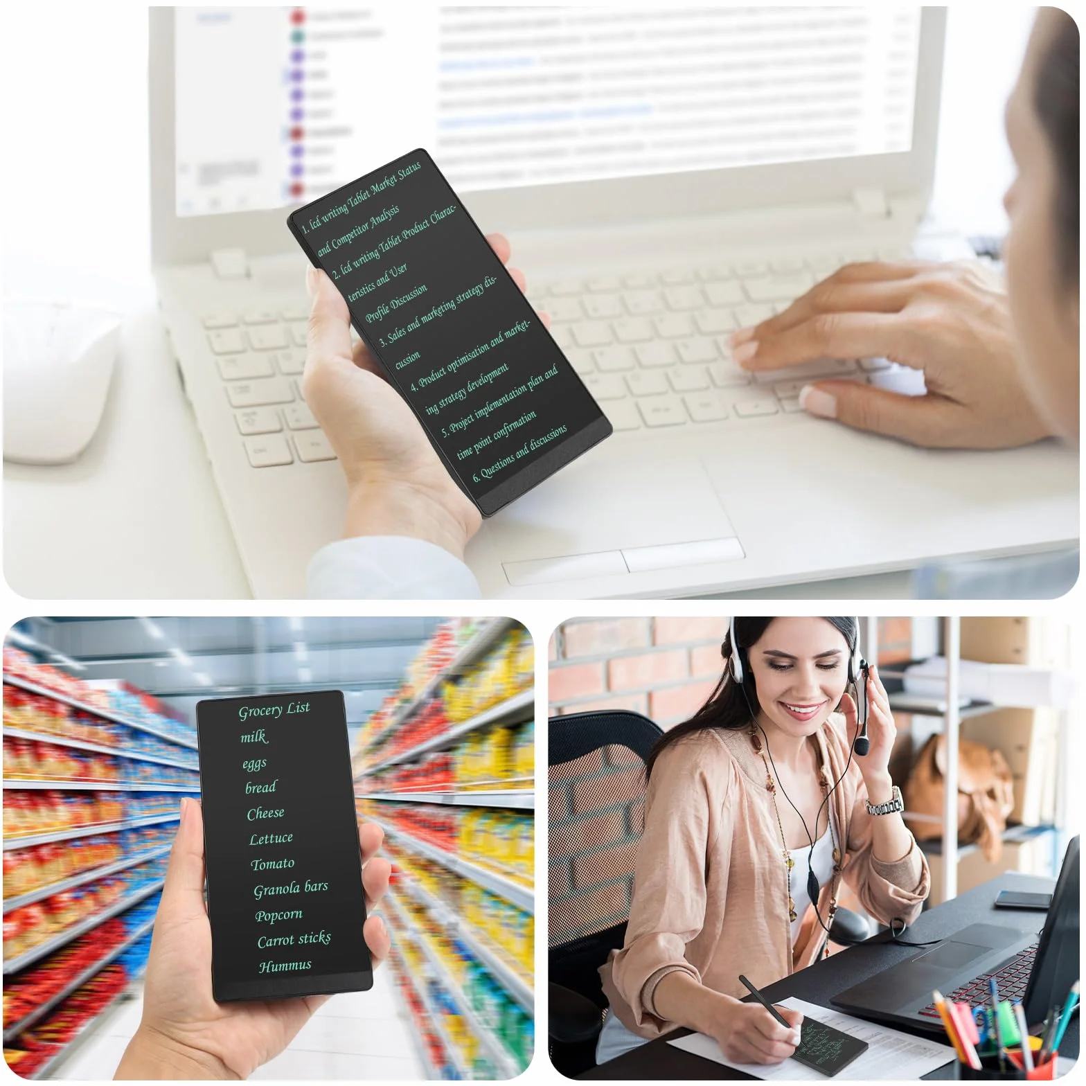 Czemo Tableta de Escritura LCD para Adultos, Mini Pizarra LCD 6,5+6,0 Pulgadas, Líneas HD 0.5 mm