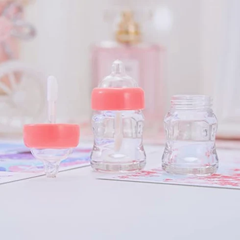 10/30/50 Uds. Envases de tubo de brillo de labios vacíos en forma de biberón, minibotellas de bálsamo labial rellenables transparentes con insertos de goma-30 Uds., amarillo