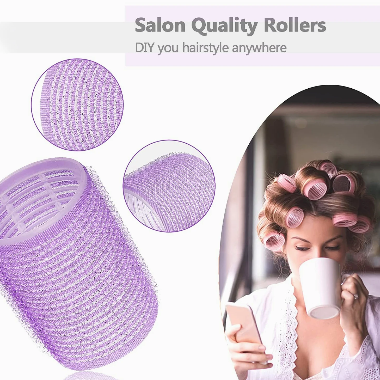 Rodillos de pelo jumbo de 3 pulgadas para cabello medio largo, 30 rizadores de pelo grandes sin calor con peines de cola de rata, rizadores de peluquería para mujeres de cabello grueso (75/65/55 mm)