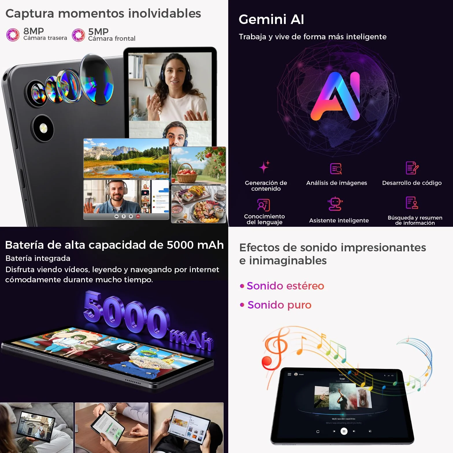 Tableta 10 Pulgadas Android 16, 16GB RAM 64GB ROM, Gemini Ai, 5G Wi-Fi6, BT5.2