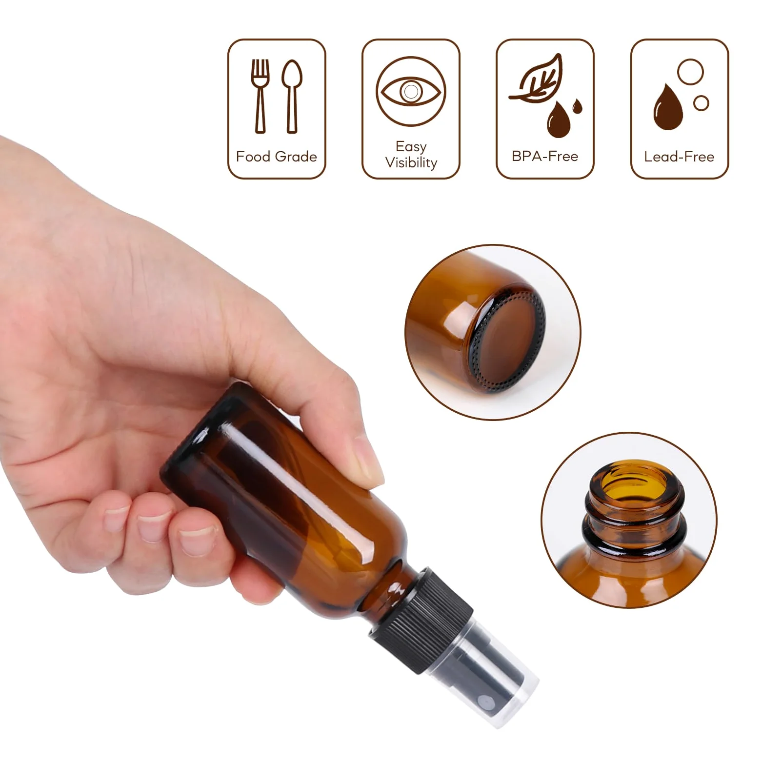 Paquete de 24 botellas de spray ámbar de 1 onza con pulverizador de niebla fina, botellas de viaje de vidrio de 30 ml para aceites esenciales cosméticos, soluciones de limpieza, perfumes y