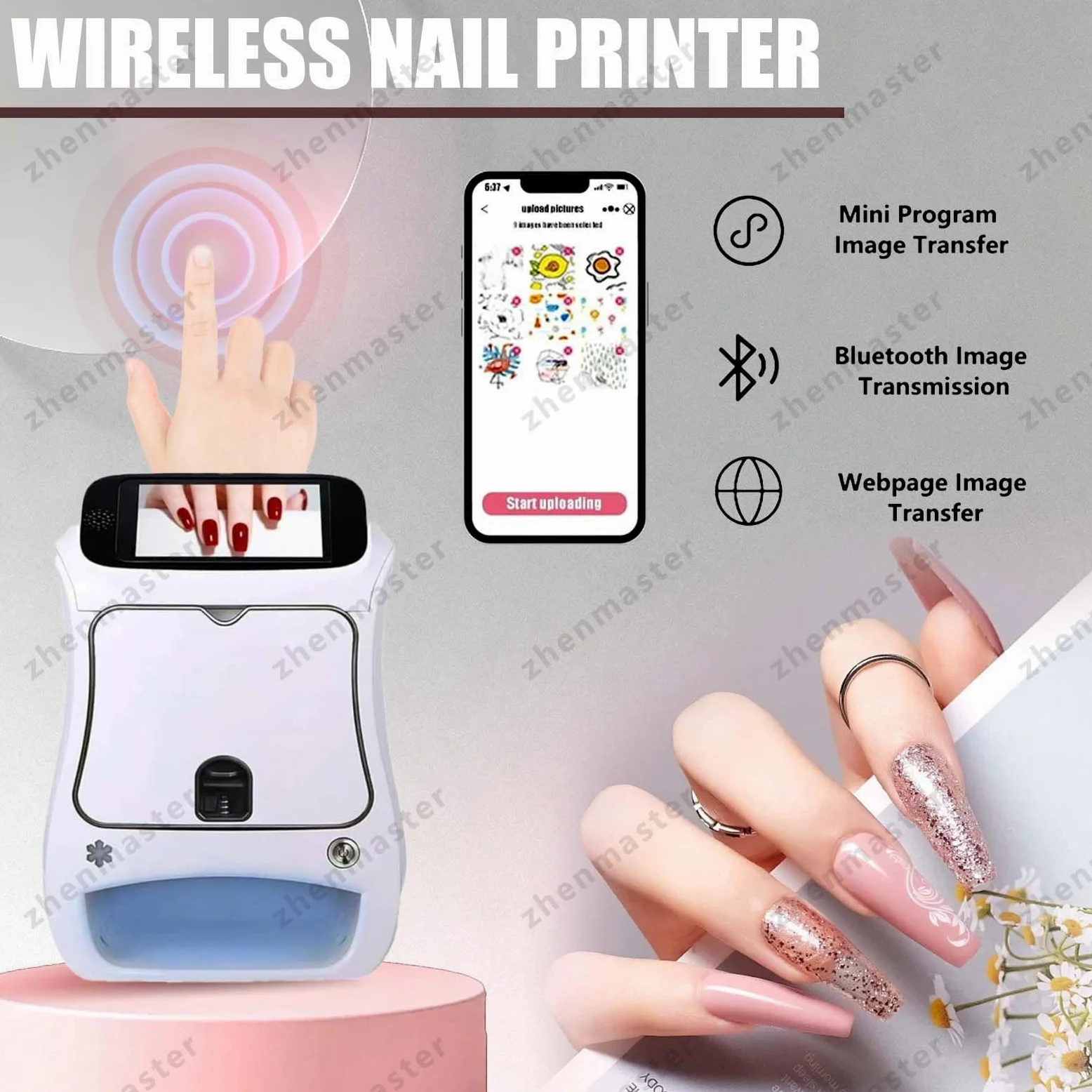 Impresora De Arte De Uñas 3D Con Pantalla 5” Y Resolución 2400DPI, Máquina Nail Art Con Lámpara U-V LED Integrada, Compatible Con App, Para Manicura En Casa Y Salón(Machine)