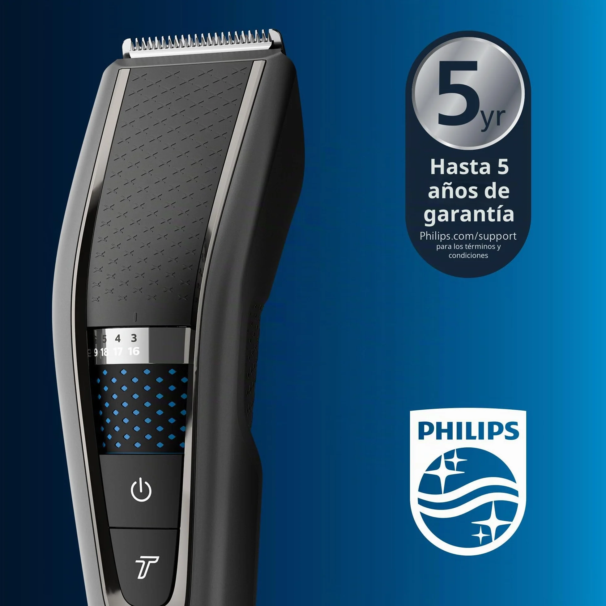 Philips Cortapelos con cuchillas de titanio, 3 Peines guía, 28 Ajustes de longitud, 90 min uso sin cable, Negro