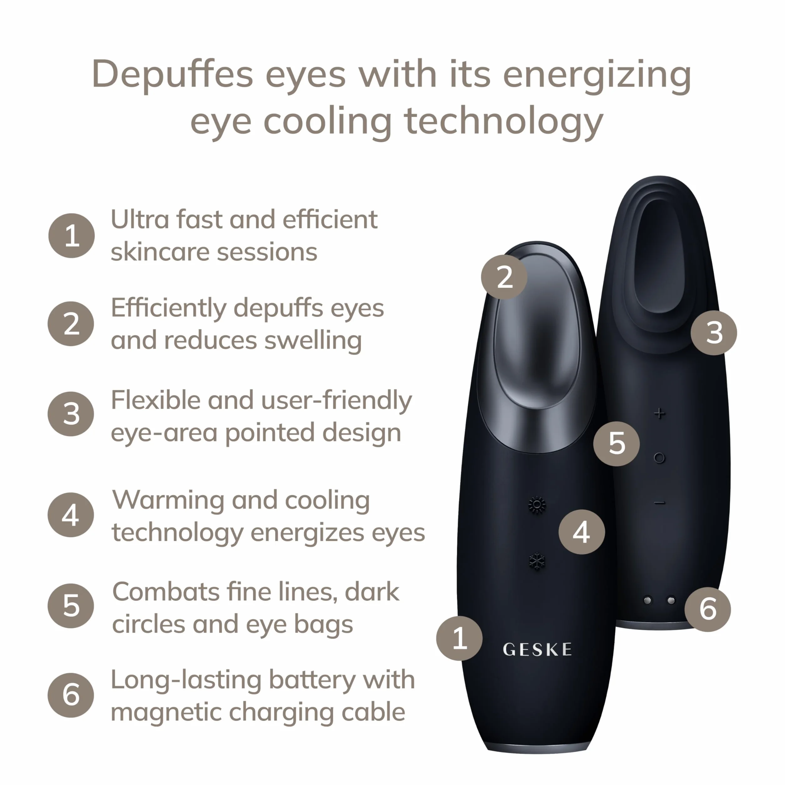 GESKE SmartAppGuided Warm & Cool Eye Energizer 6 en 1 Masajeador de ojos anti ojeras