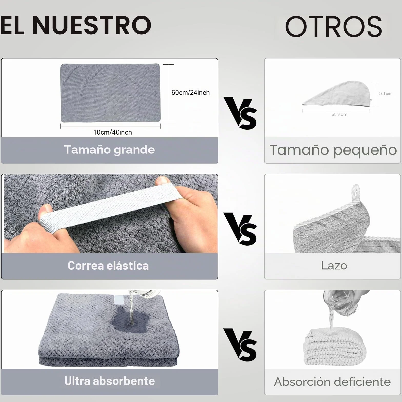 Toallas de Microfibra para Cabello Largo 60x100 cm, Paquete de 2, Turbante Grande, Secado rápido Súper Absorbente
