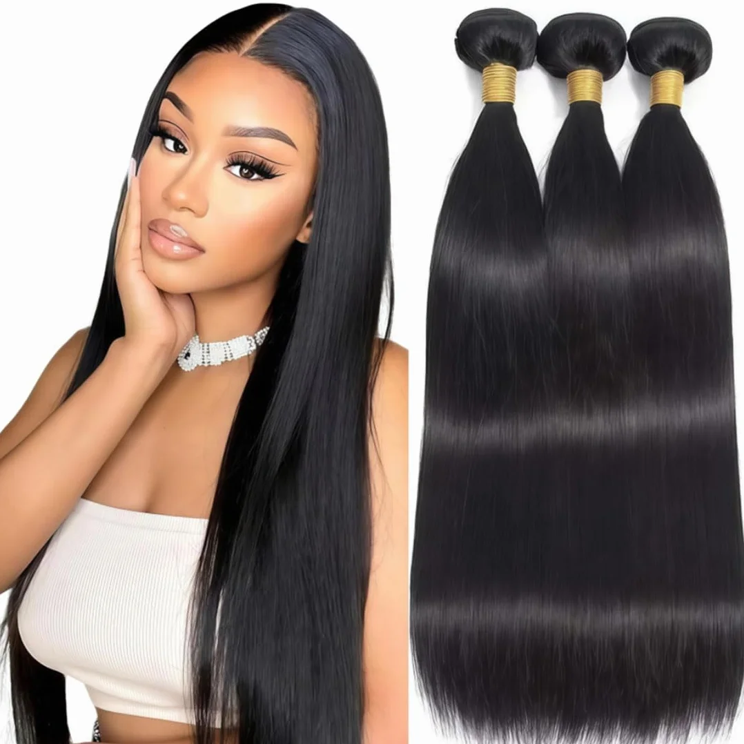 Extensiones de pelo humano sin procesar, extensiones de pelo humano Remy doble trama #1B, color negro natural, 3 paquetes por paquete, 150 g, 20, 22, 24 pulgadas