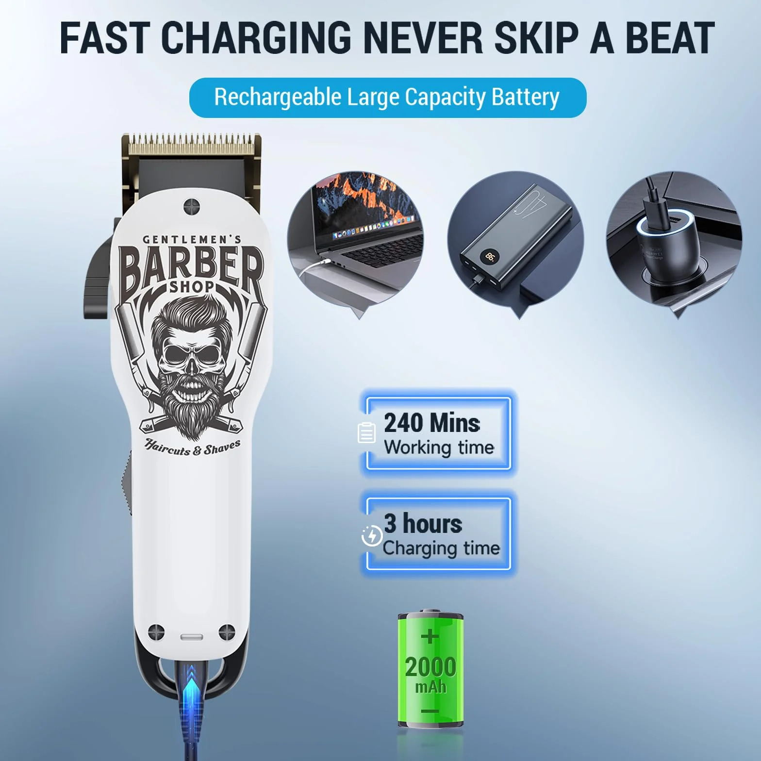 BESTBOMG Cortapelos Profesional Hombres, Máquina Cortar Pelo Titanio Cerámica, Cortadora Batería Litio 2000mAh