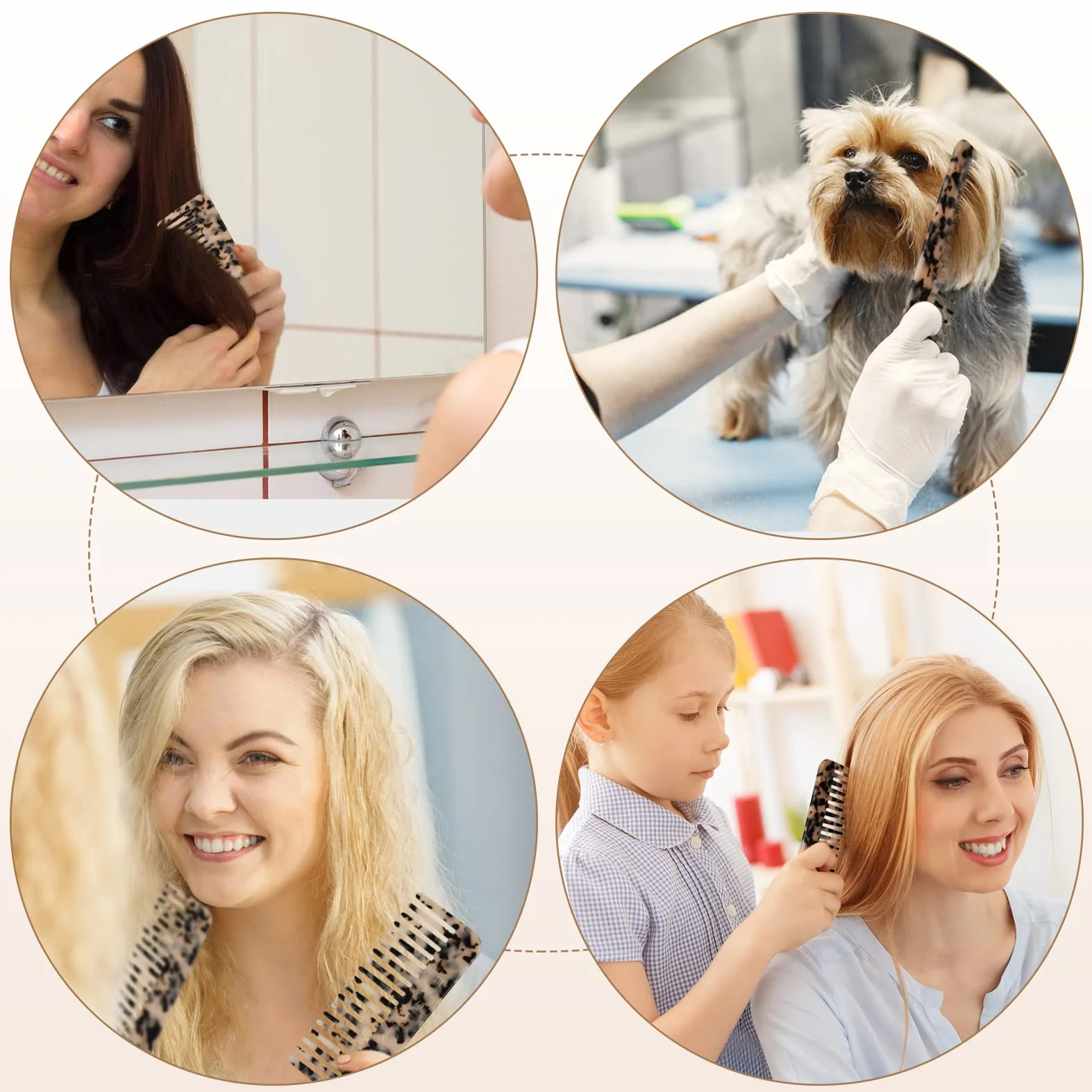 Peine Pelo Rizado 2 Piezas, Peine Púas Anchas Antienredos Antiestáticos para Cabello Largo Húmedo, Rizos, Marrón/Blanco