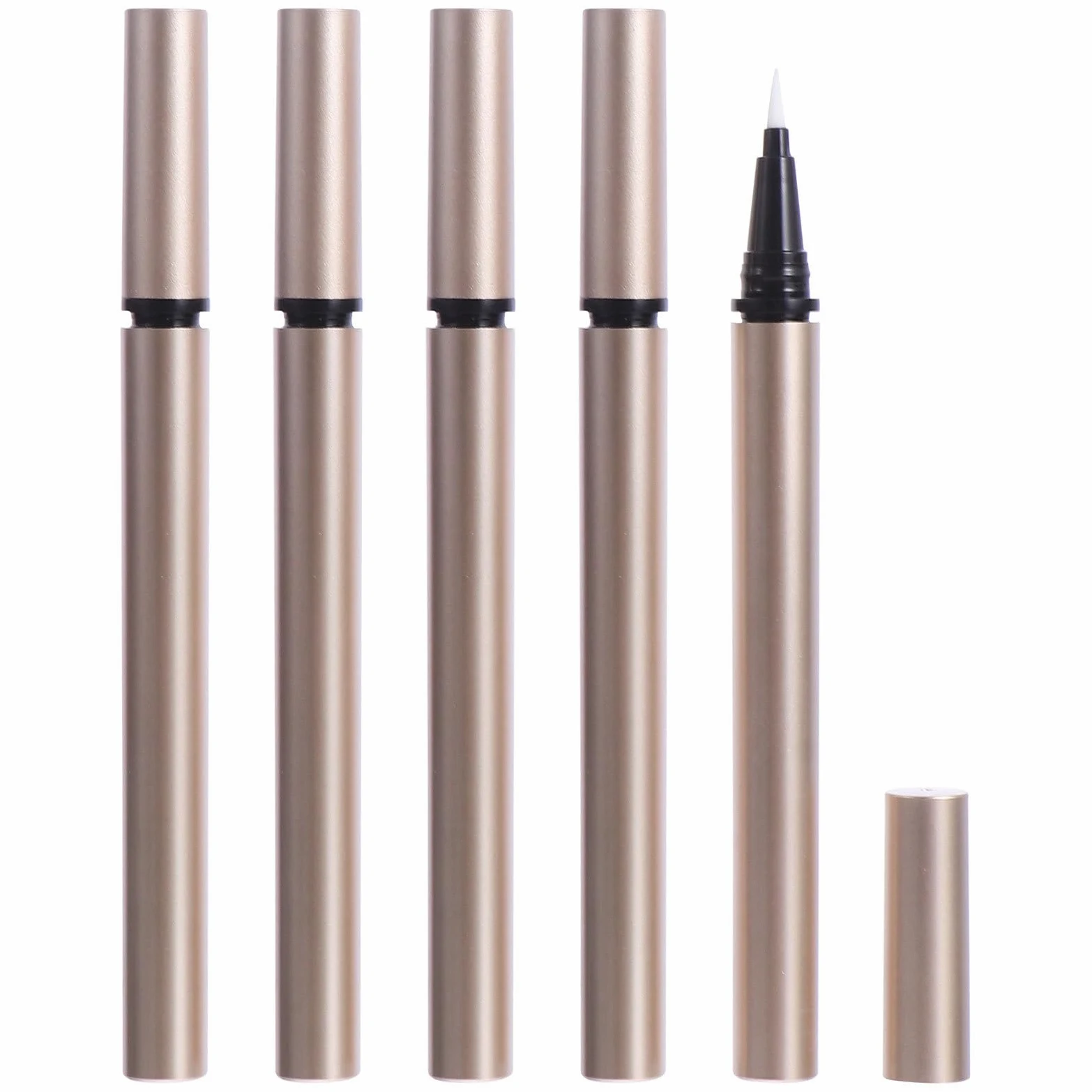 LABRIMP 5 Tubos de Delineador de Ojos Líquido Recargable 1 Ml, Aplicador Bola Metálica, Envases Vacíos Dorados Mate para Maquillaje y Uso Profesional de Belleza