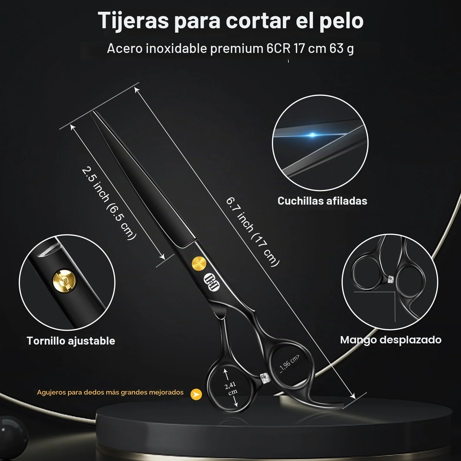 Tijeras Peluqueria Profesional 6,7 Pulgadas Cortar Entresacar Pelo Negro
