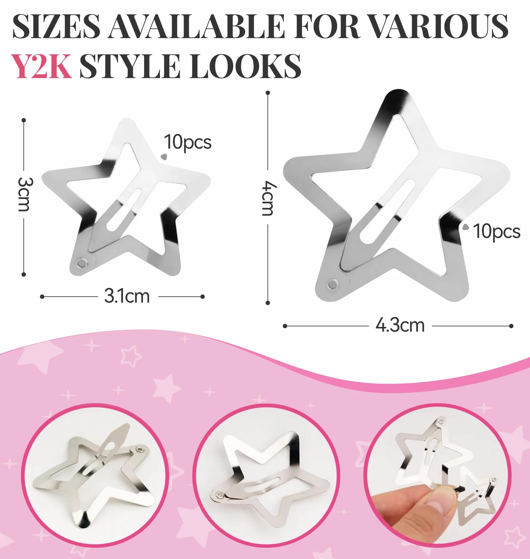 Horquillas de estrella plateada Y2K para el cabello, accesorios con pinzas, 20 piezas