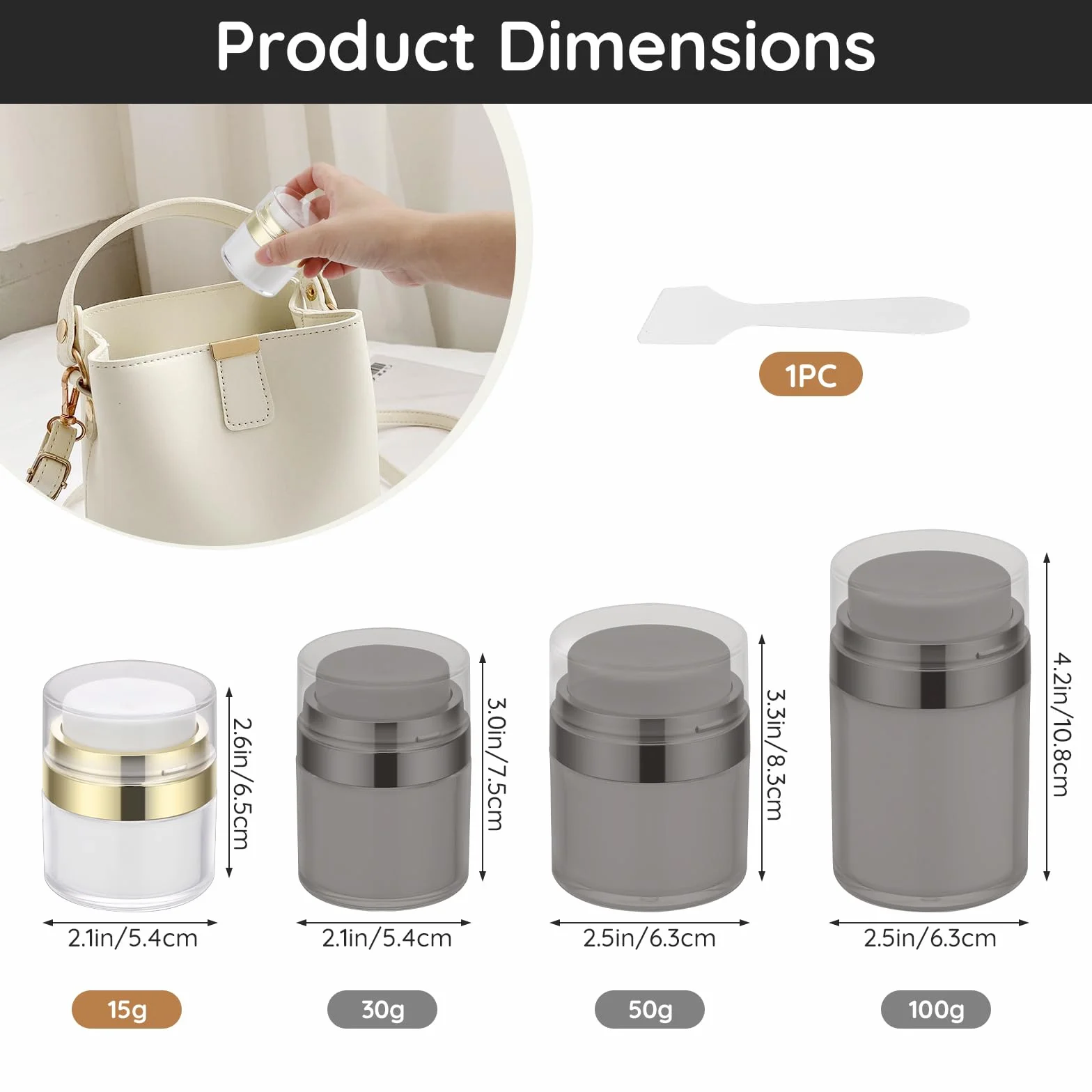 Segbeauty Dispensador de Crema 2 Piezas 15g Tarro Vacío Airless Botella Extraíble Lavable
