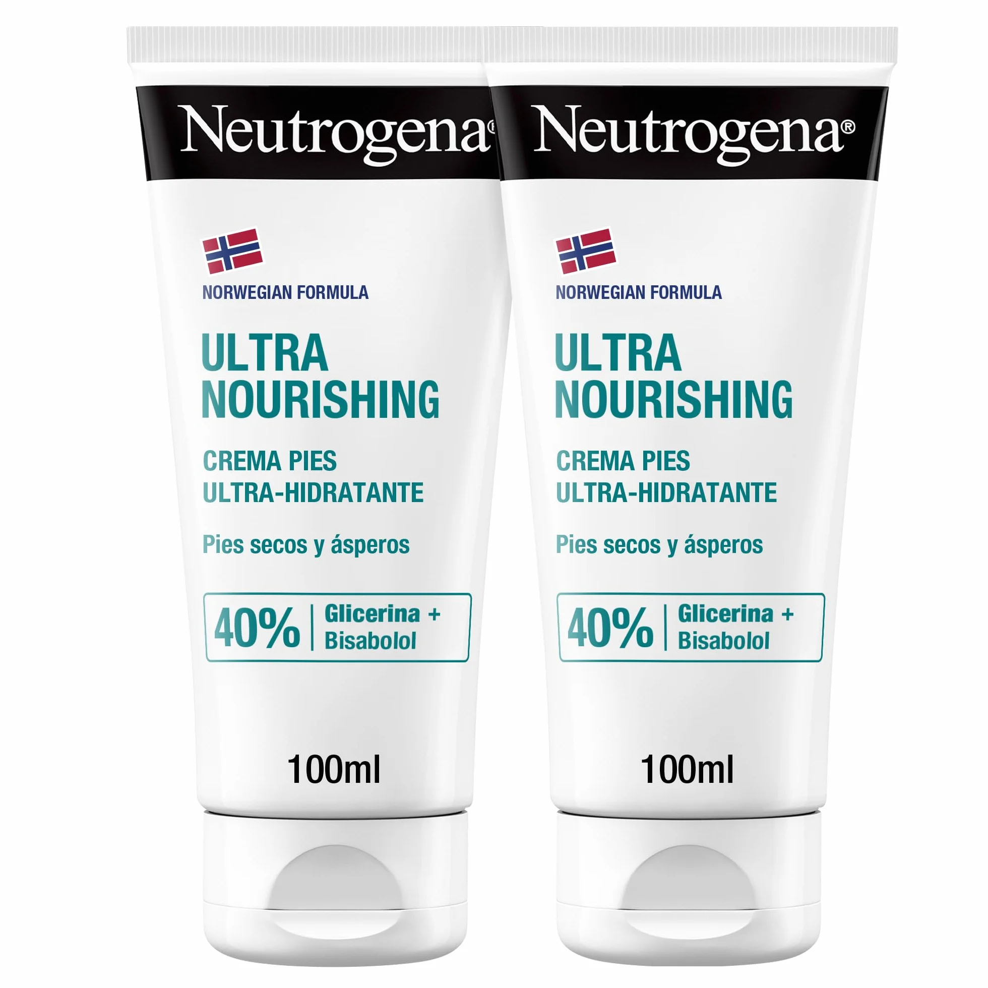 Neutrogena Fórmula Noruega Crema Pies Ultra Hidratante 2 x 100 ml, 40% Glicerina y Bisabolol