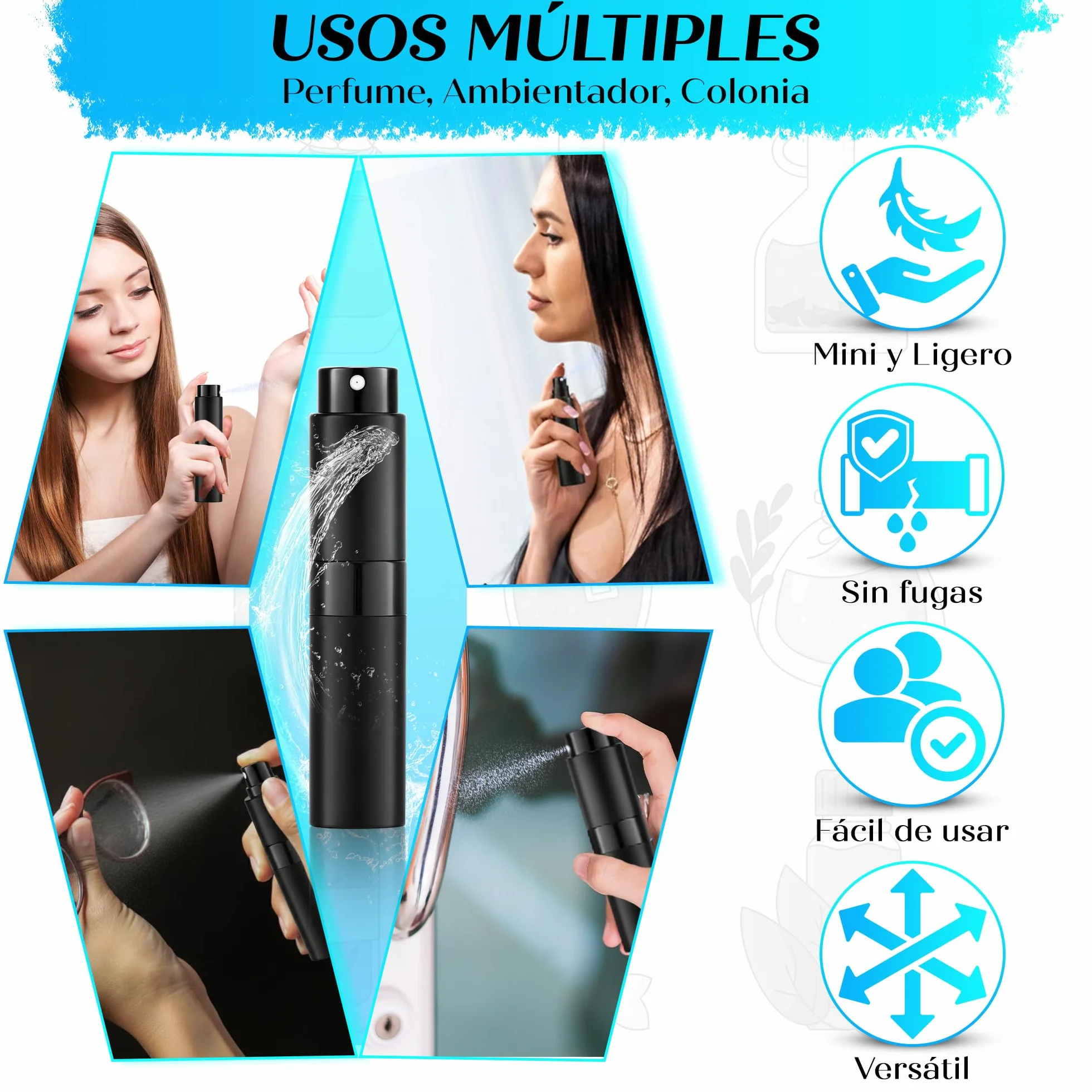 Atomizador Perfume Recargable 8ml con Accesorios de Rellenado para Viaje