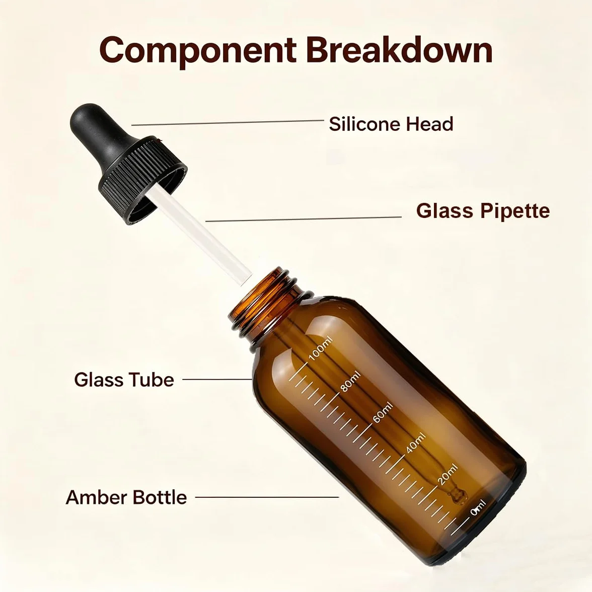 Botellas de vidrio ámbar 100 ml con pipeta cuentagotas negra para aceite esencial perfumes