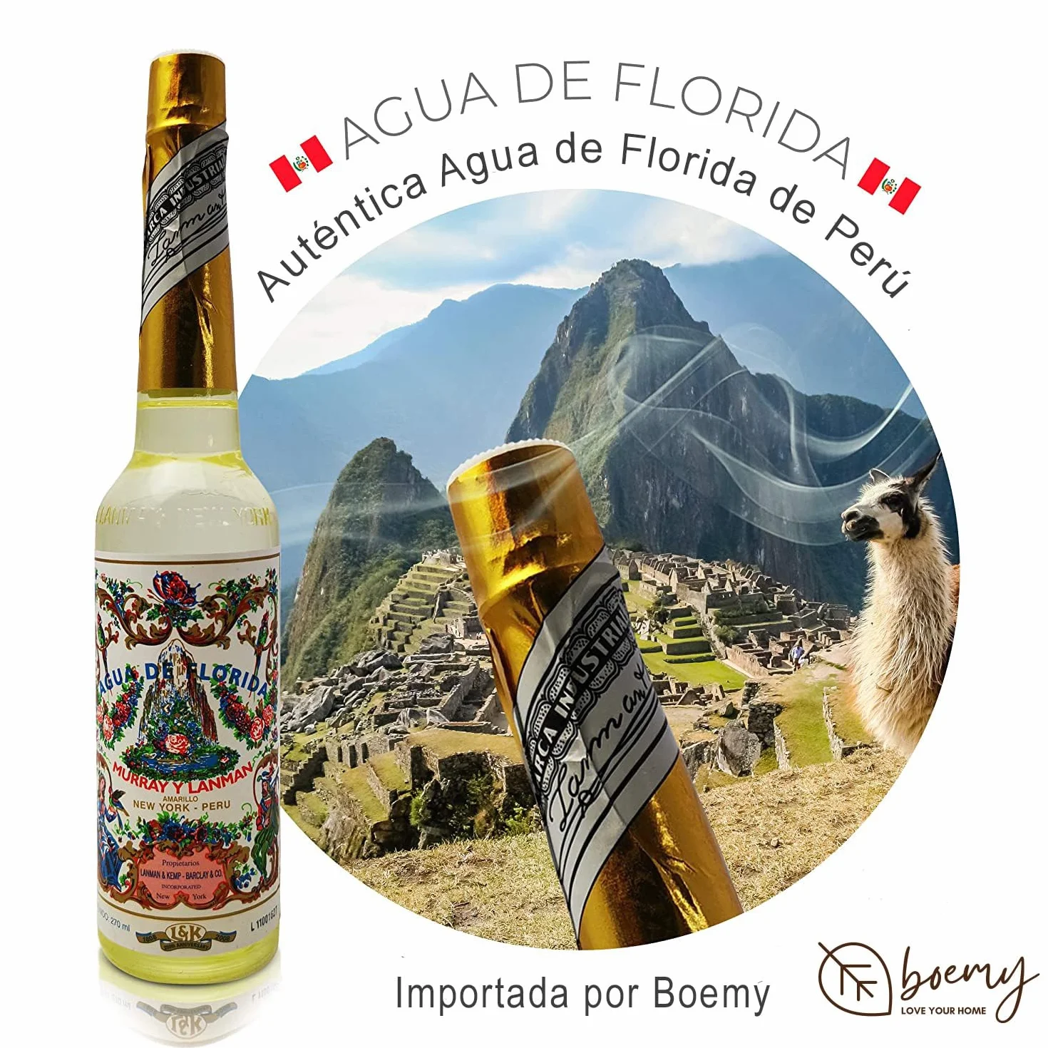BOEMY Florida Agua de Perú Original Set 2 Botellas 270 ml + Dosificador Spray