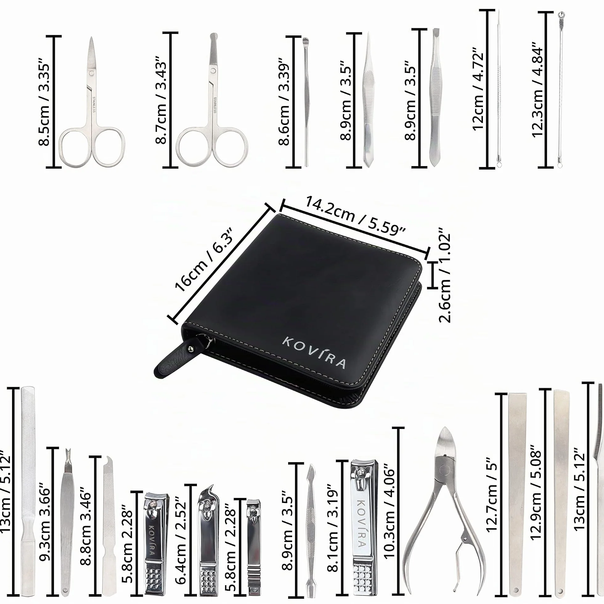 Set de Manicura Pedicura 19 Piezas Acero Inoxidable Cortauñas Estuche Lujo