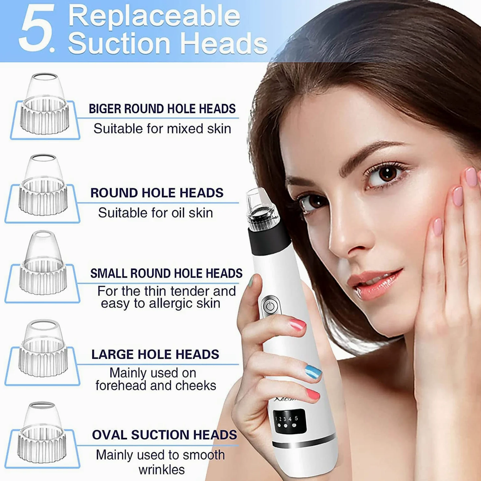 Limpiador facial de poros, limpiador eléctrico de poros, herramienta de succión de puntos negros, herramienta de extracción de puntos blancos, extractor de espinillas de limpieza facial, removedor de